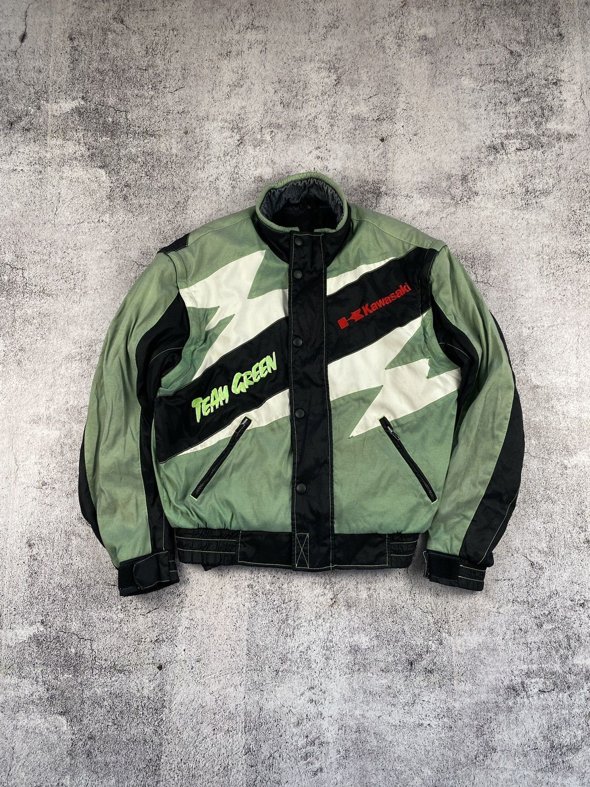 Vintage Kawasaki Team Green Racing zip off jacket vest