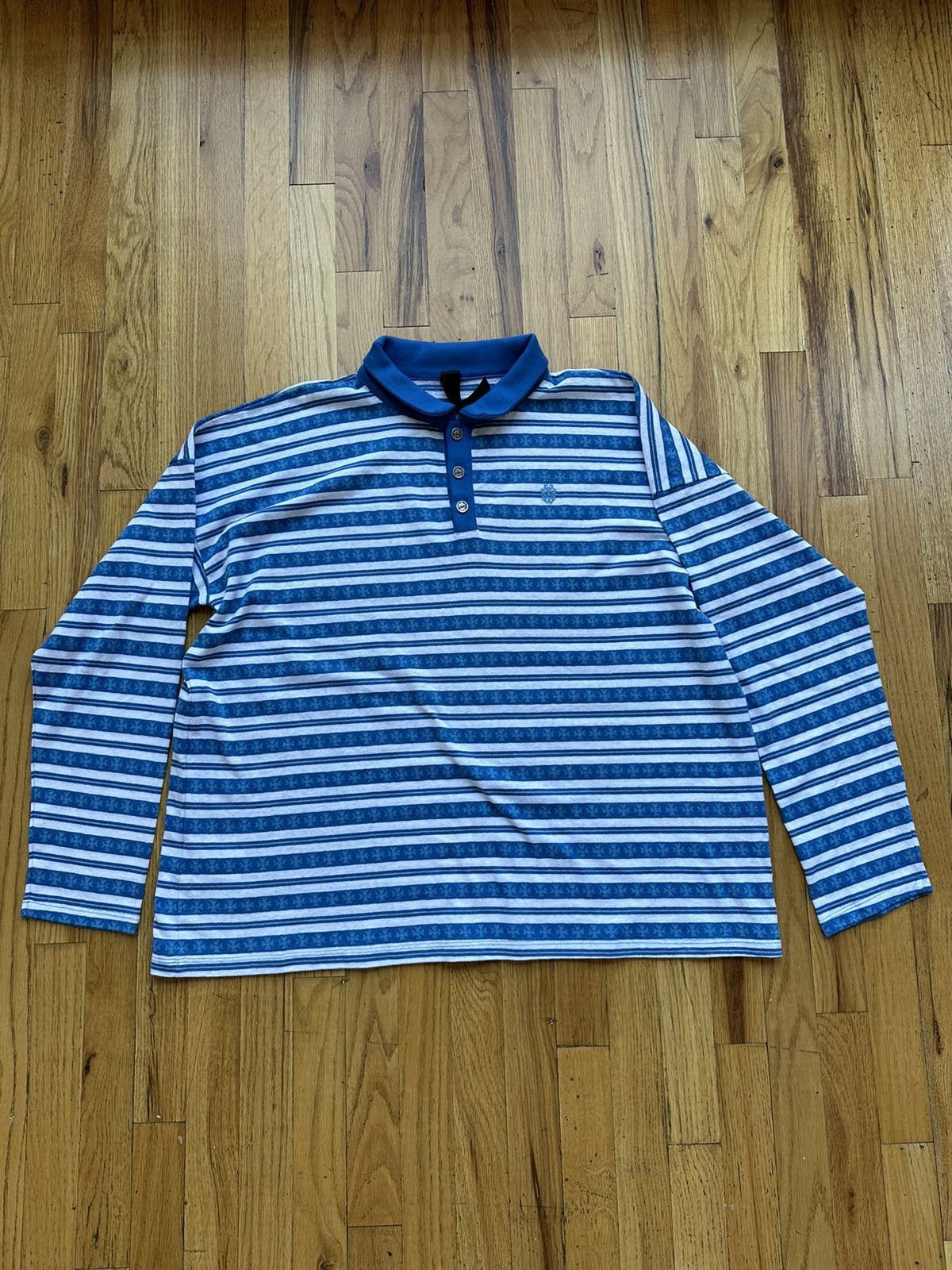 Chrome Hearts CHROME HEARTS BABY BLUE STRIPE LONG SLEEVE POLO | Grailed