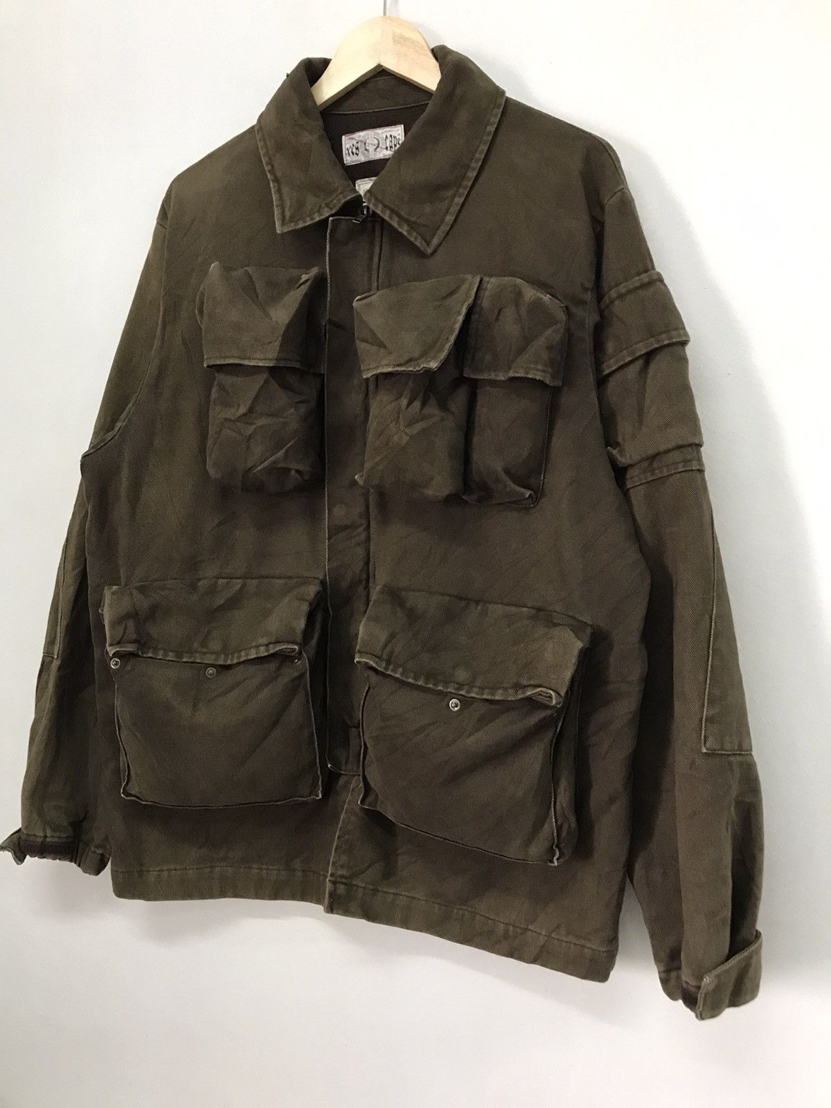 image of Denim Jacket xescape Over Sized Denim Multipocket Jacket in Brown, Men's (Size XL)