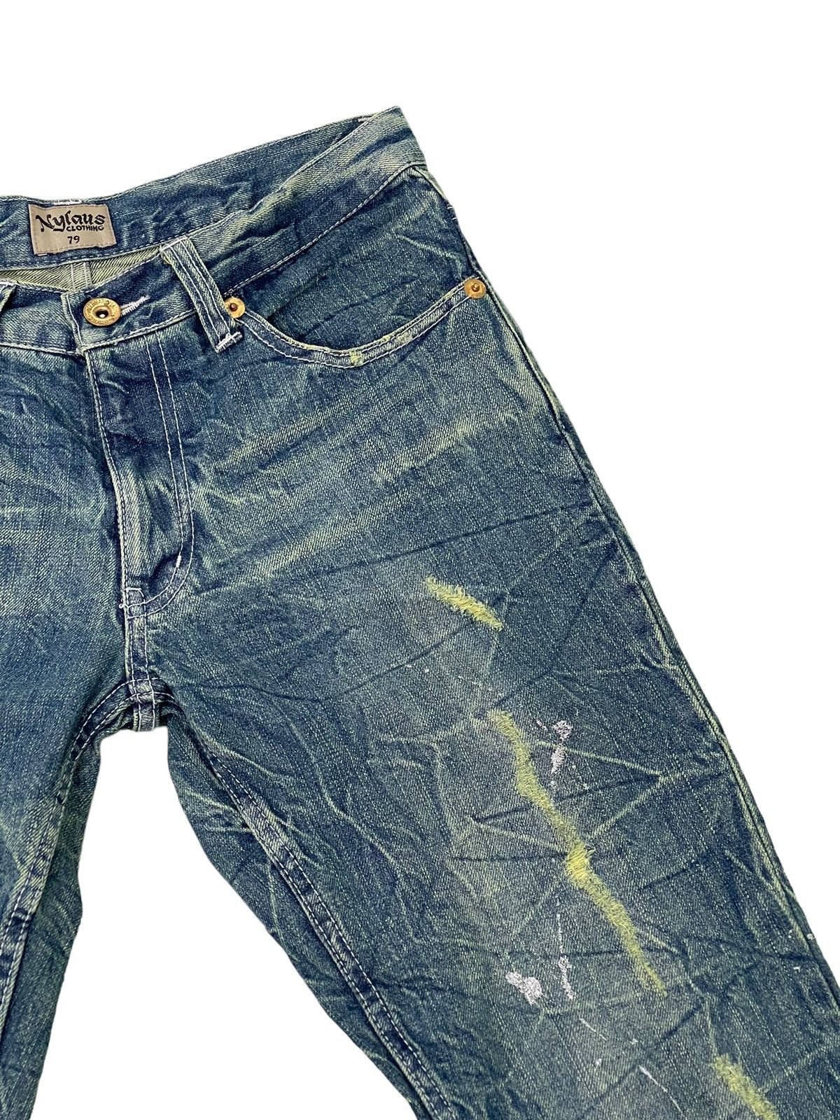 Japanese Brand Flare Jeans Nylaus Distress Low Rise Acid Wash Painted 5🟦5 Size US 30 / EU 46 - 9 Thumbnail