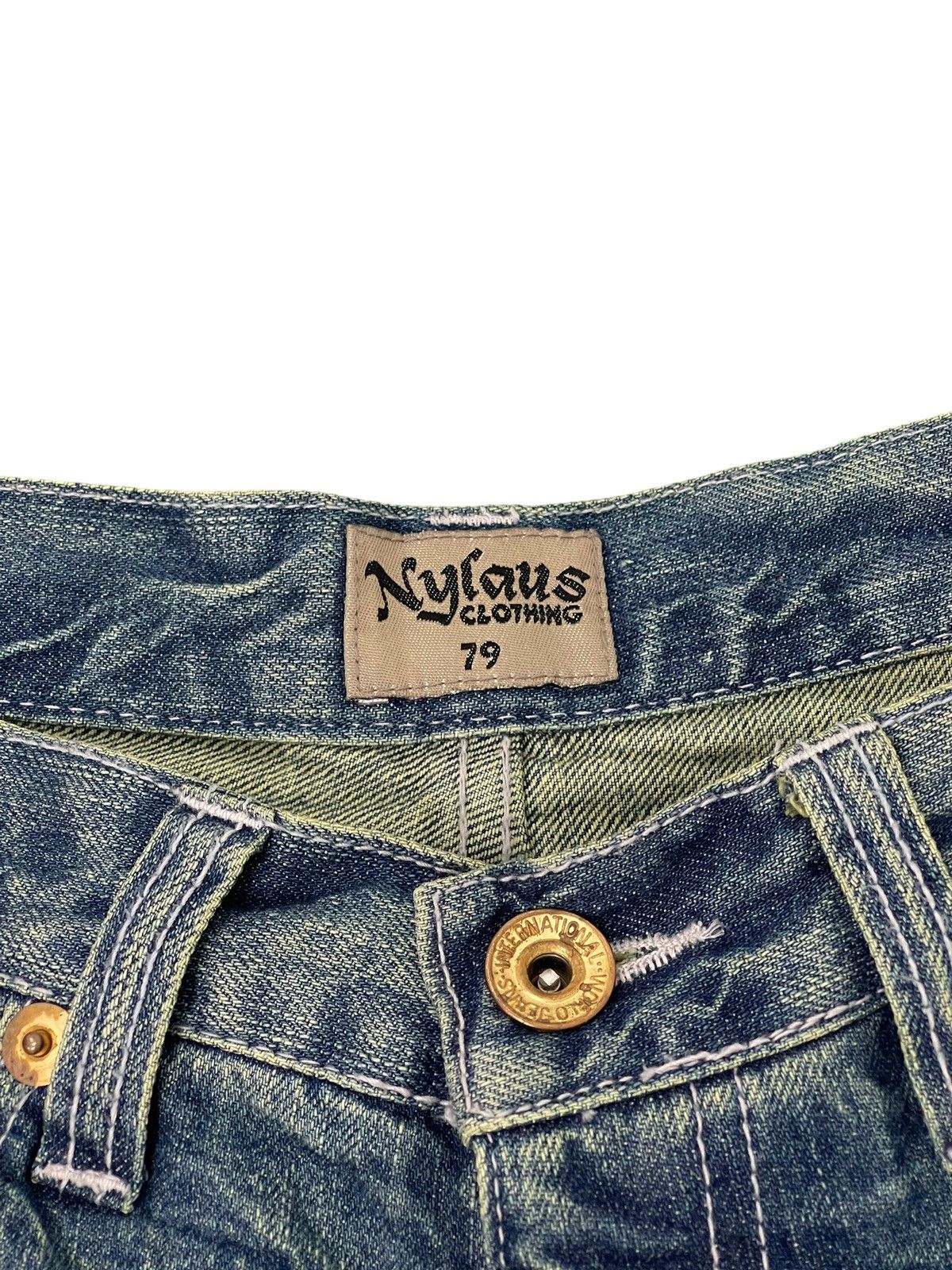 Japanese Brand Flare Jeans Nylaus Distress Low Rise Acid Wash Painted 5🟦5 Size US 30 / EU 46 - 10 Thumbnail