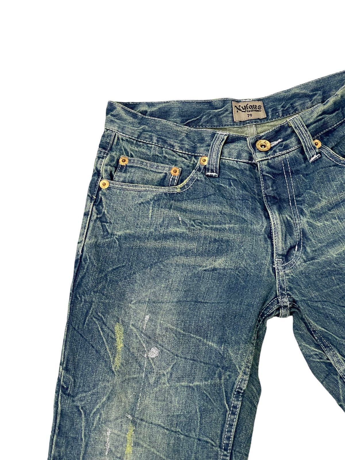 Japanese Brand Flare Jeans Nylaus Distress Low Rise Acid Wash Painted 5🟦5 Size US 30 / EU 46 - 8 Thumbnail