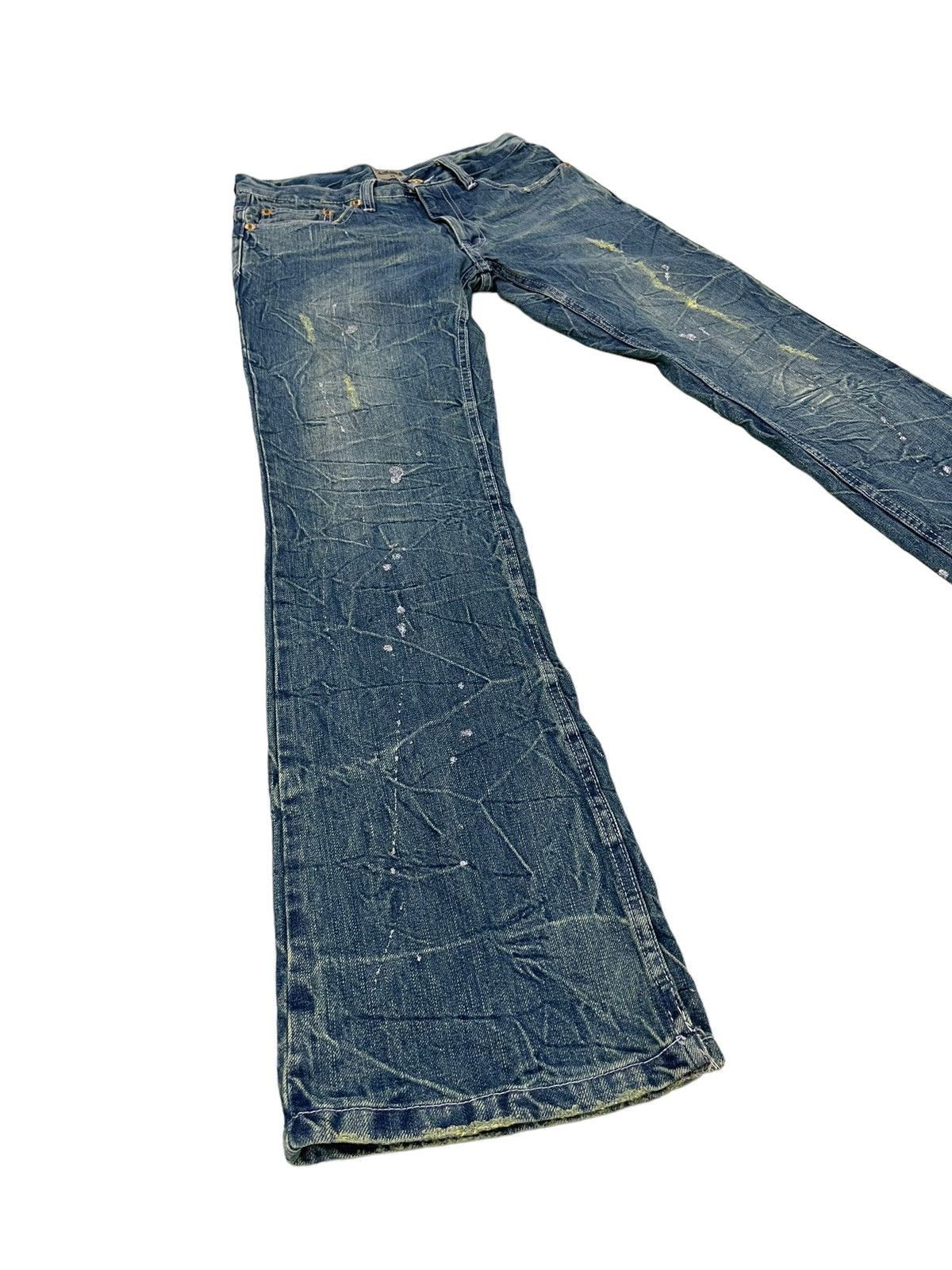 Japanese Brand Flare Jeans Nylaus Distress Low Rise Acid Wash Painted 5🟦5 Size US 30 / EU 46 - 3 Thumbnail