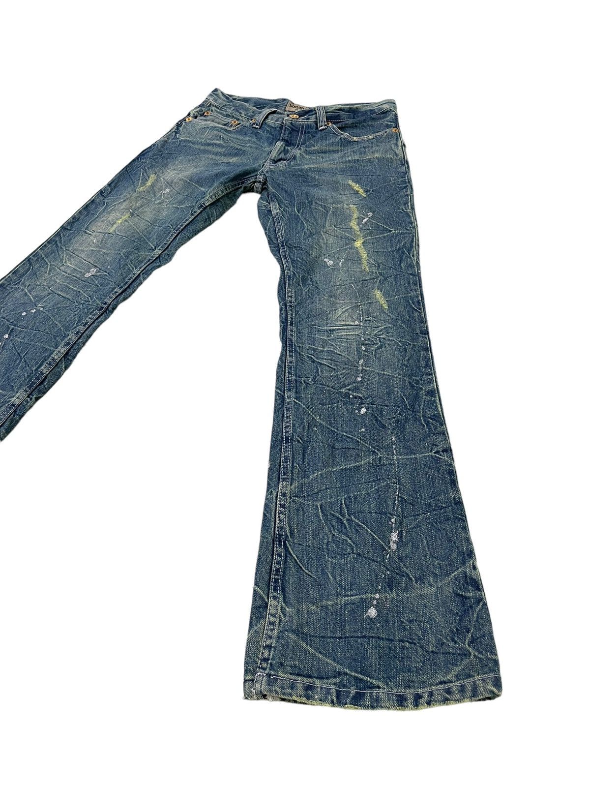 Japanese Brand Flare Jeans Nylaus Distress Low Rise Acid Wash Painted 5🟦5 Size US 30 / EU 46 - 1 Thumbnail