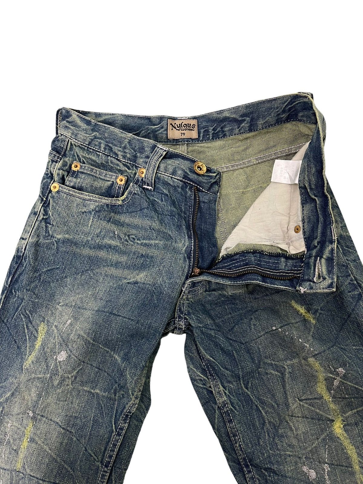 Japanese Brand Flare Jeans Nylaus Distress Low Rise Acid Wash Painted 5🟦5 Size US 30 / EU 46 - 11 Thumbnail