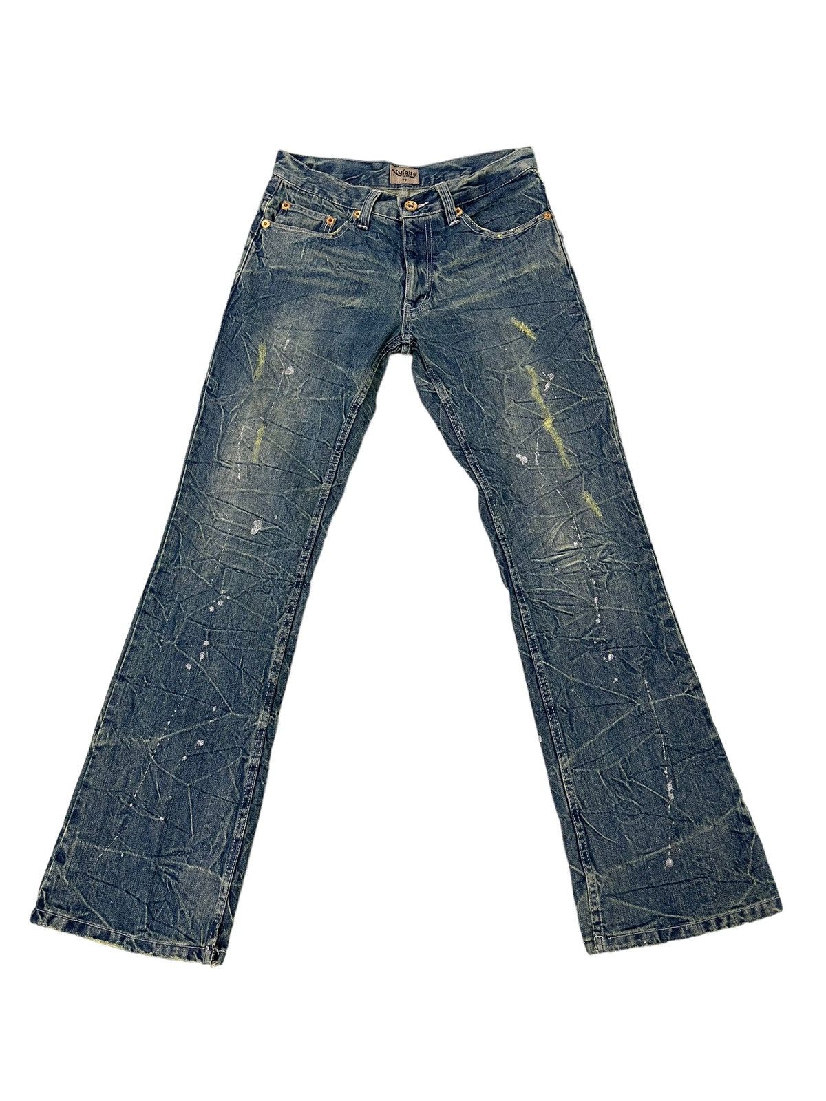 Japanese Brand Flare Jeans Nylaus Distress Low Rise Acid Wash Painted 5🟦5 Size US 30 / EU 46 - 2 Thumbnail