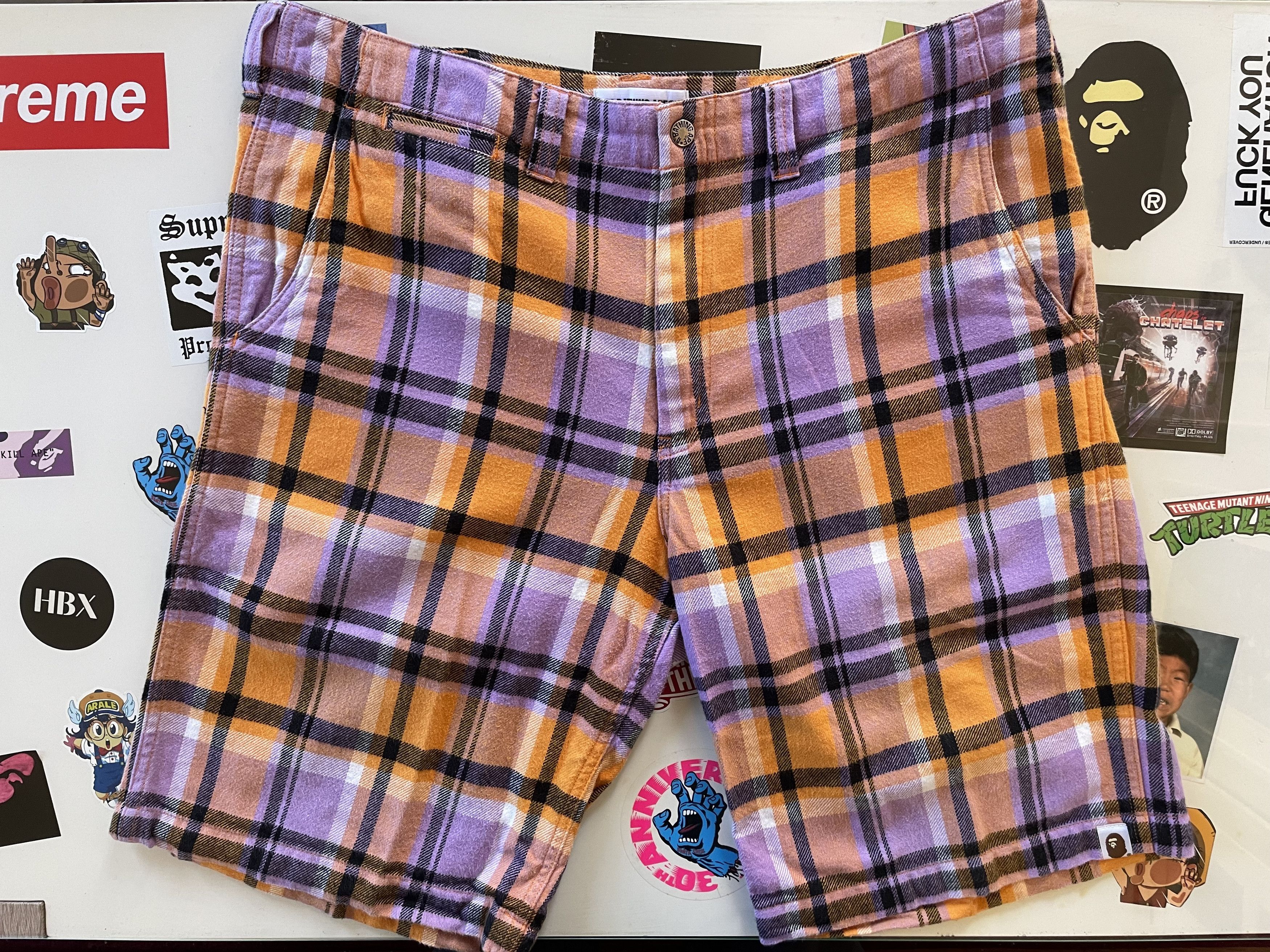 Bape × Nigo × Vintage Bape A Bathing Ape Plaid Shorts Orange / Pink / White Size US 36 / EU 52 - 1 Thumbnail