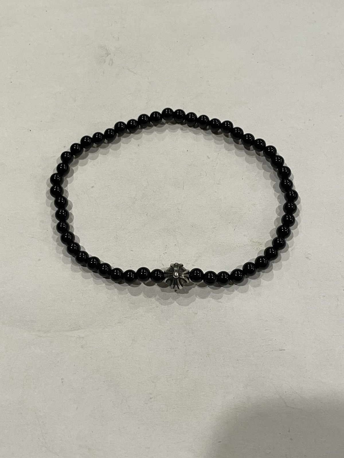 Chrome Hearts Chrome Hearts Onyx 3mm Bead Bracelet Silver Cross Ball
