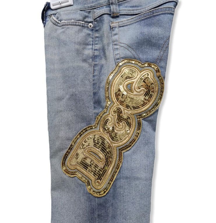 image of Distressed Denim x Dolce Gabbana Vintage D&g Sequin Limited Edition Japan Denim Pants in Light Blue