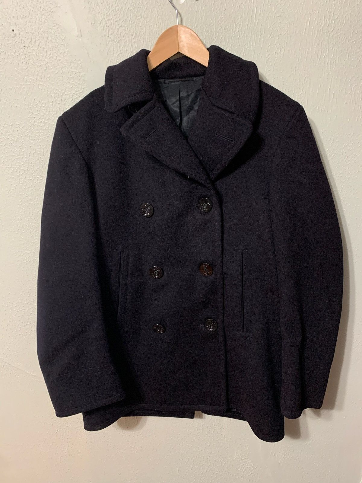 image of Vintage 1960S Navy Peacoat Jacket in Black, Men's (Size Small)