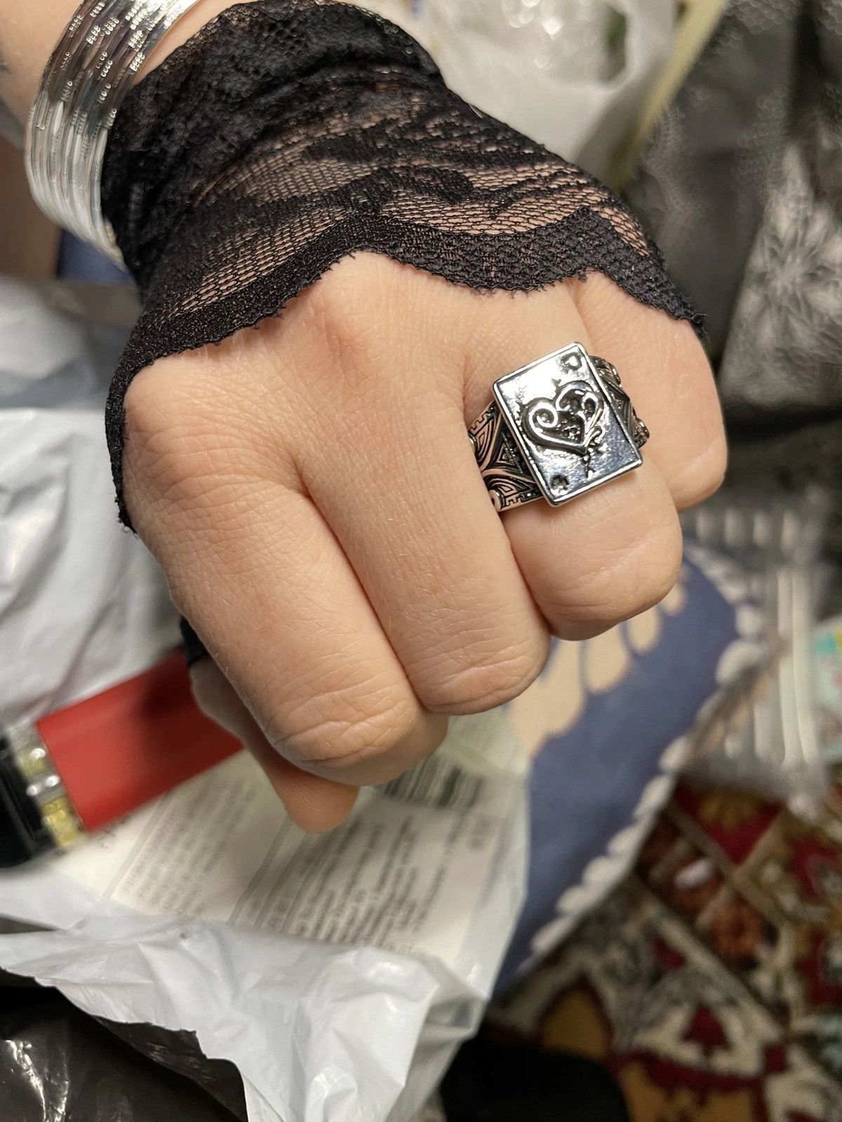 Jewelry Gothic Poker Ace of Spades Ring Size ONE SIZE - 4 Thumbnail
