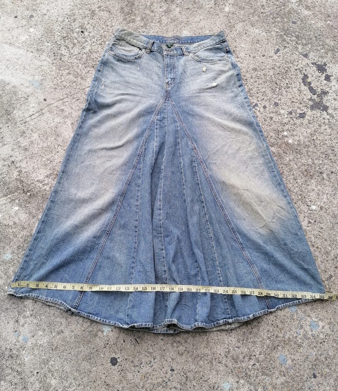 Ralph Lauren × Vintage Ralph Lauren Distressed Denim Skirt Size 34" / US 12 / IT 48 - 2 Thumbnail
