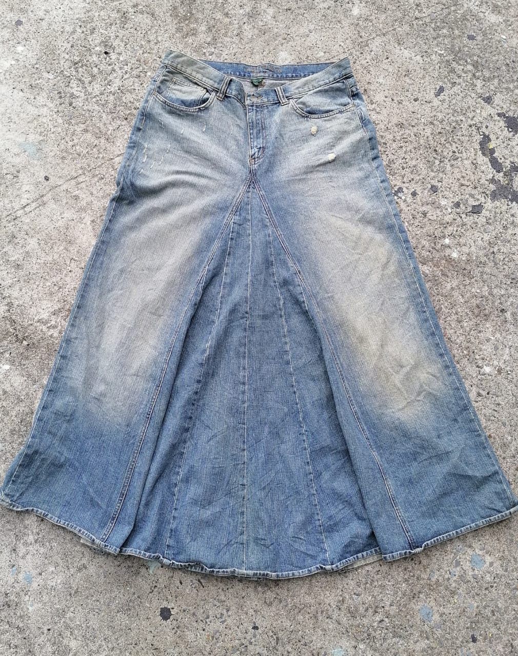 Ralph Lauren × Vintage Ralph Lauren Distressed Denim Skirt Size 34" / US 12 / IT 48 - 1 Thumbnail