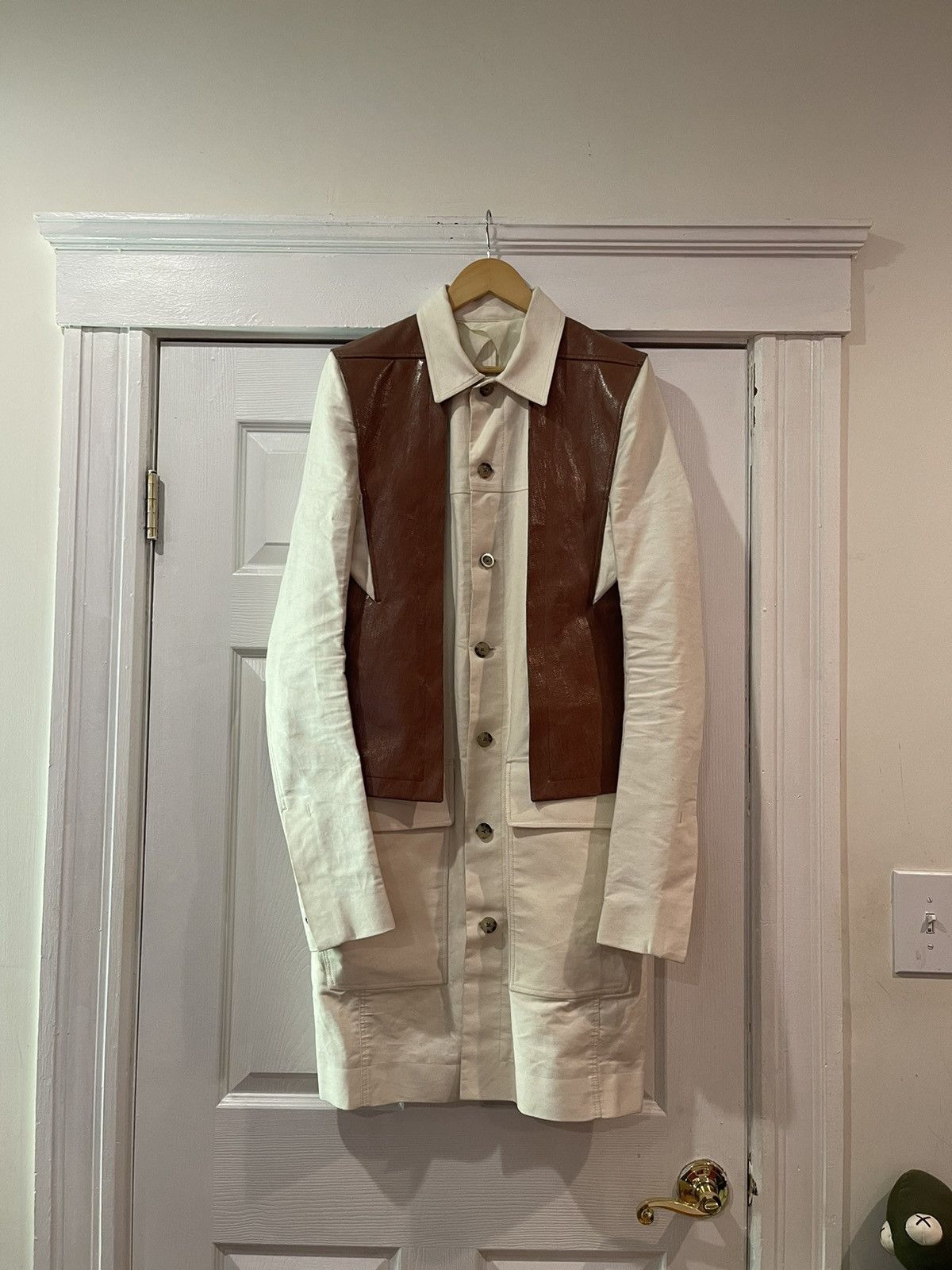 image of Rick Owens Ss19 Babel Waxed Denim Trench in White, Men's (Size Medium)