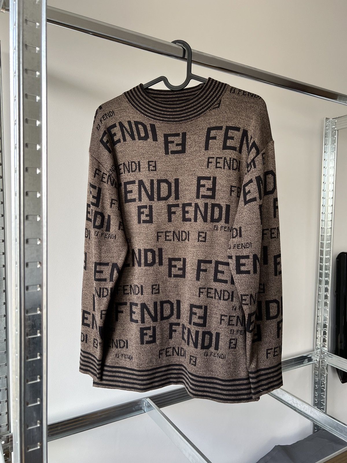 Image of Fendi Zucca Ff Monogram Vintage Wool Sweater in Brown, Men's (Size Small)