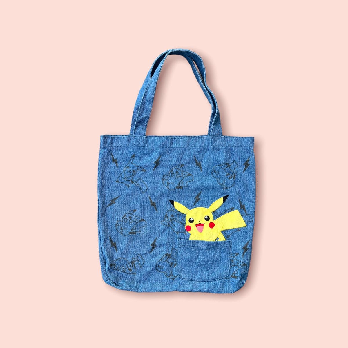 image of Anima x Pokemon Pikachu Pokemon X Sega Denim Tote Bag in Denim Blue, Men's