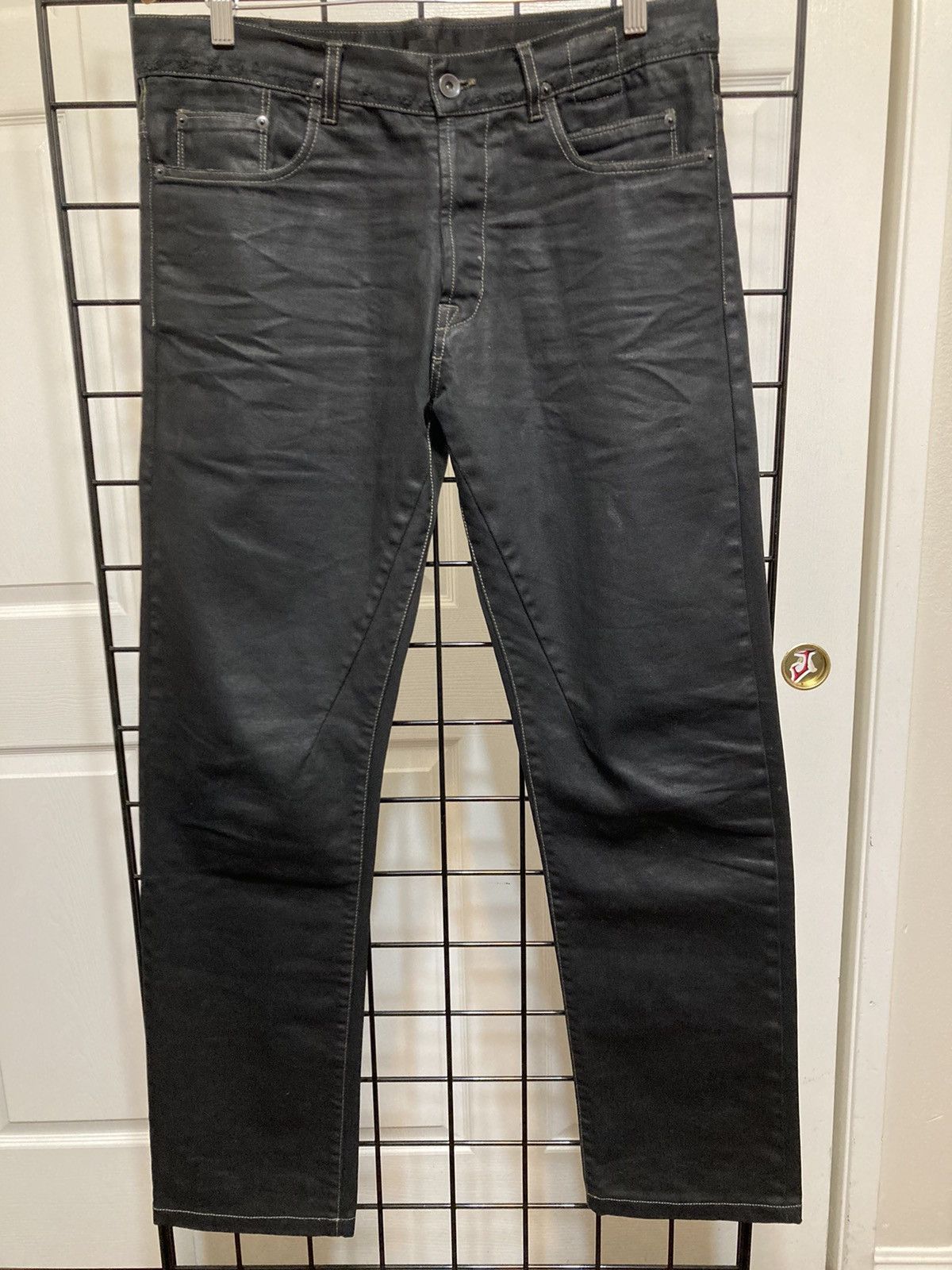 Rick Owens Berlin Slim-Straight Leg Waxed Denim Jeans