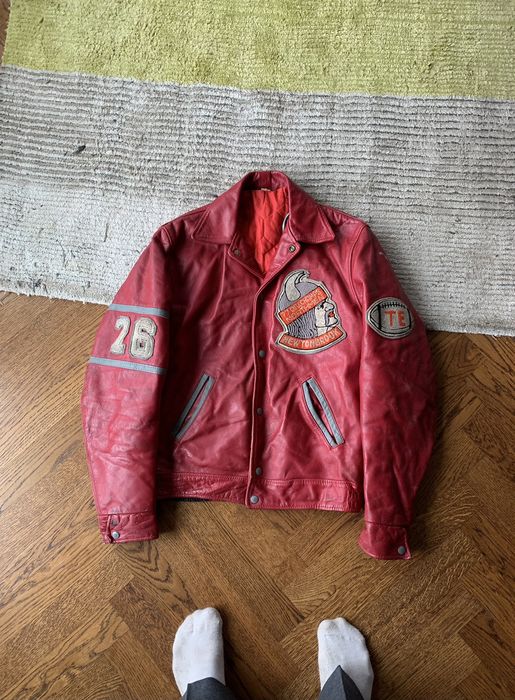 Vintage Vintage Red Leather Varsity Jacket Football Letterman 90s