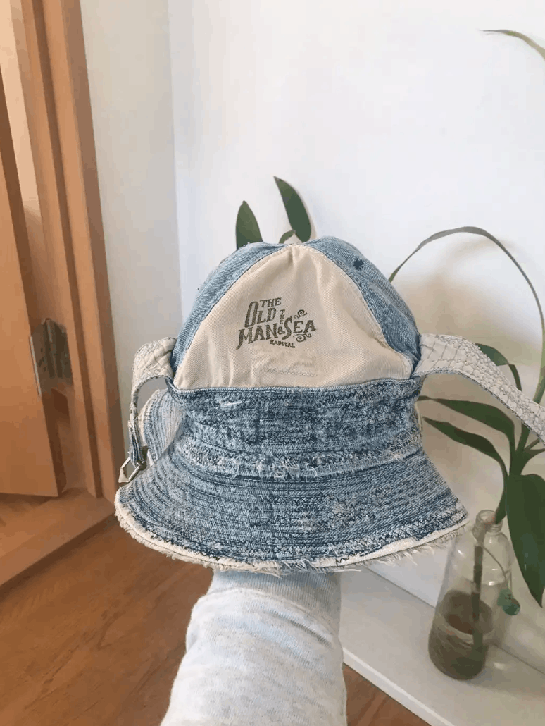 Kapital × Kapital Kountry 11.5oz Denim Old Man And Sea Bucket Hat (Crash Remake). Size ONE SIZE - 19 Thumbnail