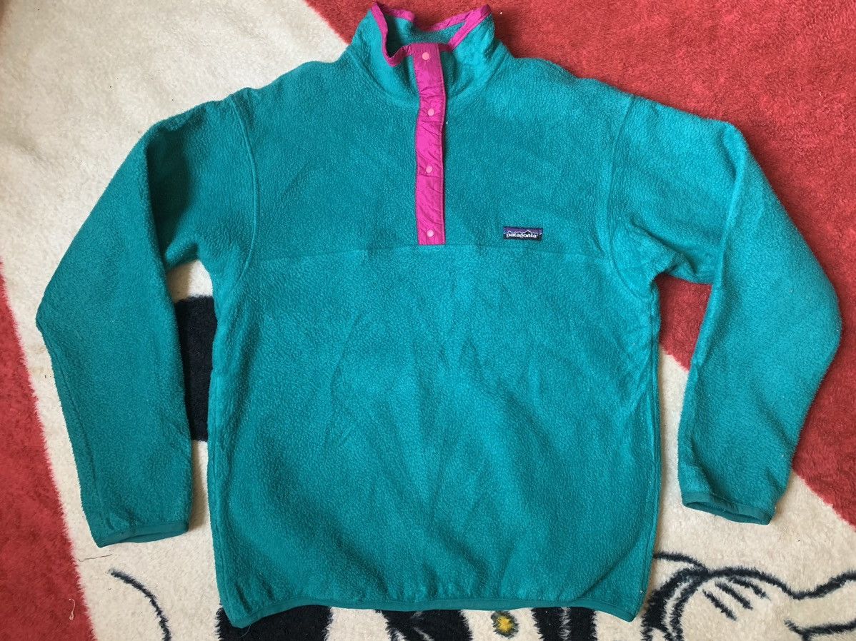 image of 90's Patagonia Fleece Half Button Jacket in Green, Men's (Size Medium)