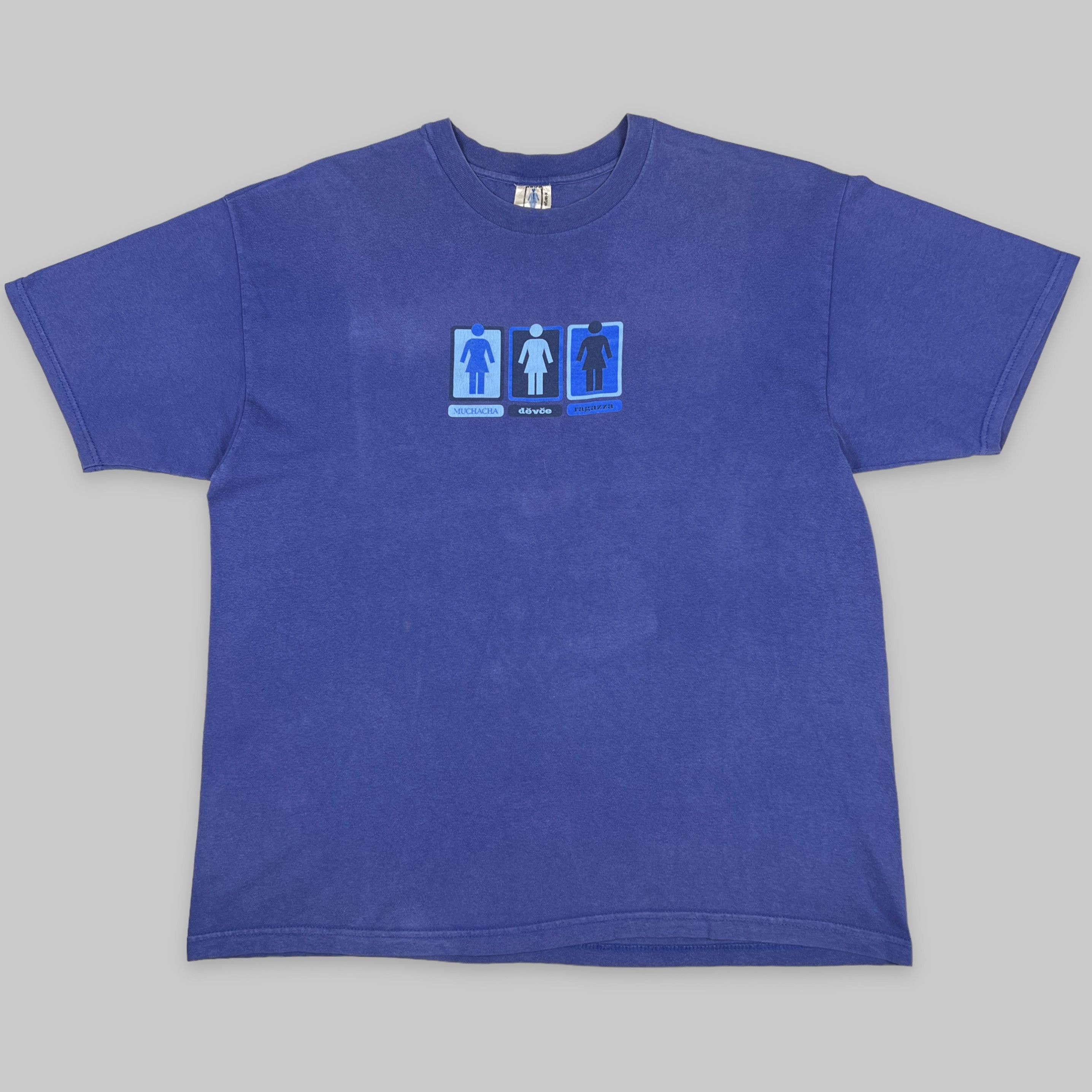 image of 90's Girl Skateboards ‘Translations’ T Shirt in Blue, Men's (Size XL)