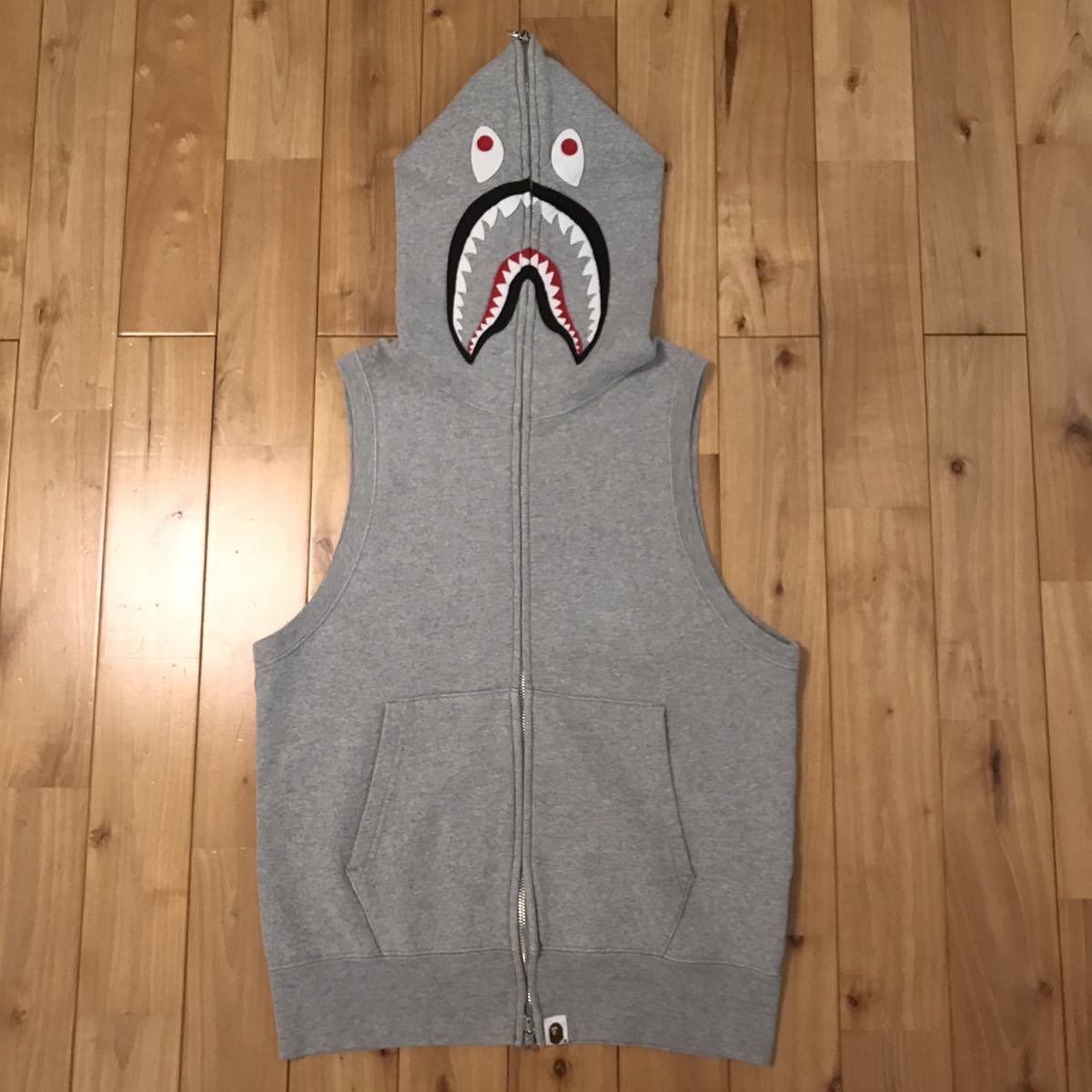 Pre-owned Bape Shark Full Zip Hoodie Vest Gray Ponr In Grey