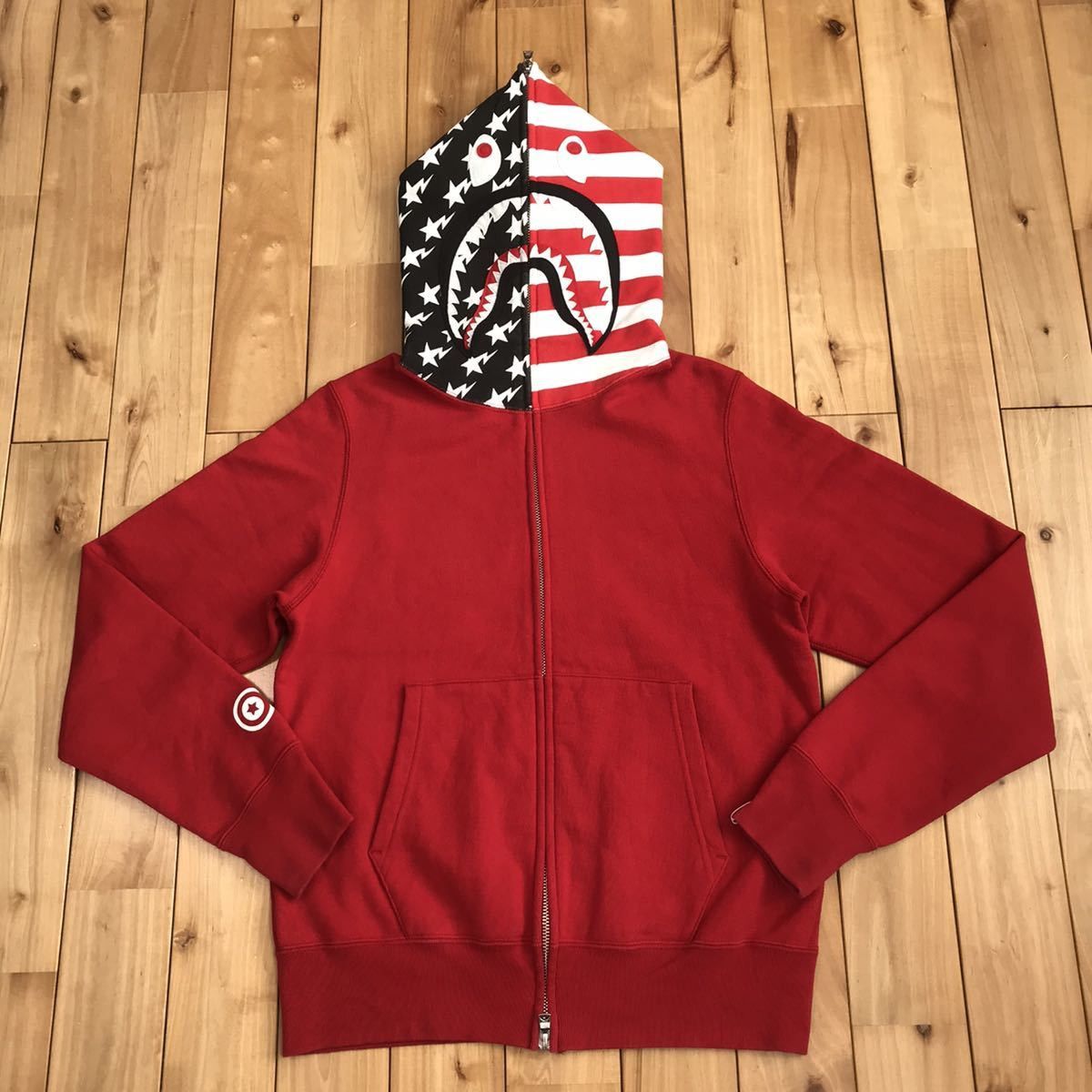 image of Bape American Shark Full Zip Hoodie Red, Men's (Size Small)