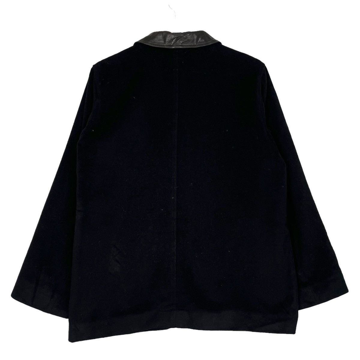 Designer × Vintage × agnes b. 💥90s AGNES B WOOL BUTTON JACKET LEATHER COLLAR Size US M / EU 48-50 / 2 - 8 Thumbnail