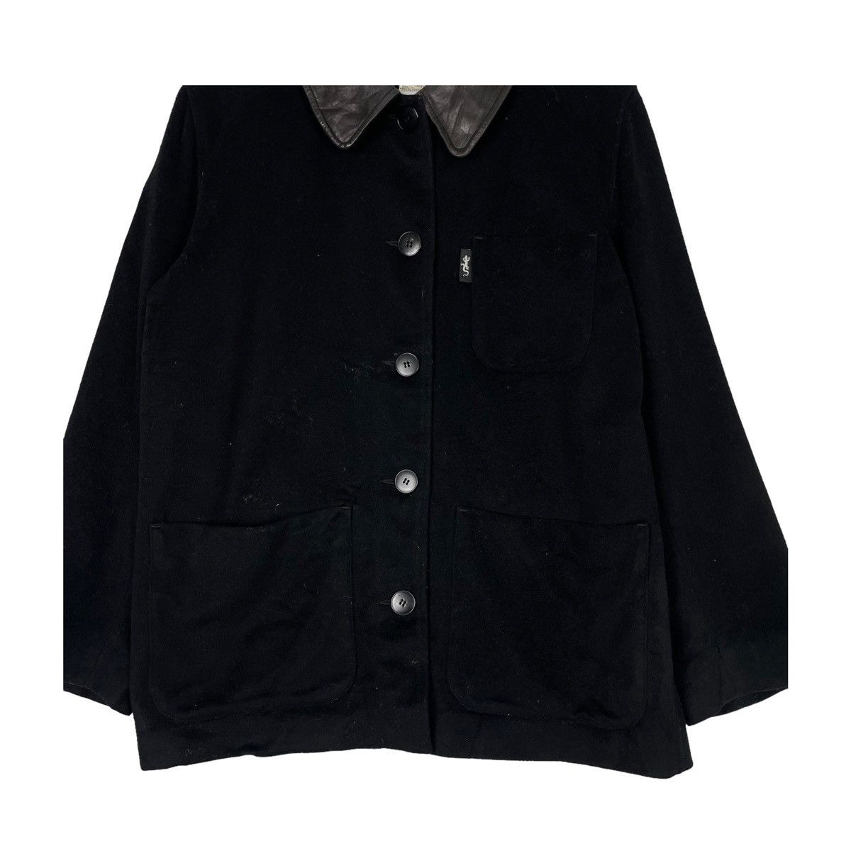 Designer × Vintage × agnes b. 💥90s AGNES B WOOL BUTTON JACKET LEATHER COLLAR Size US M / EU 48-50 / 2 - 6 Thumbnail