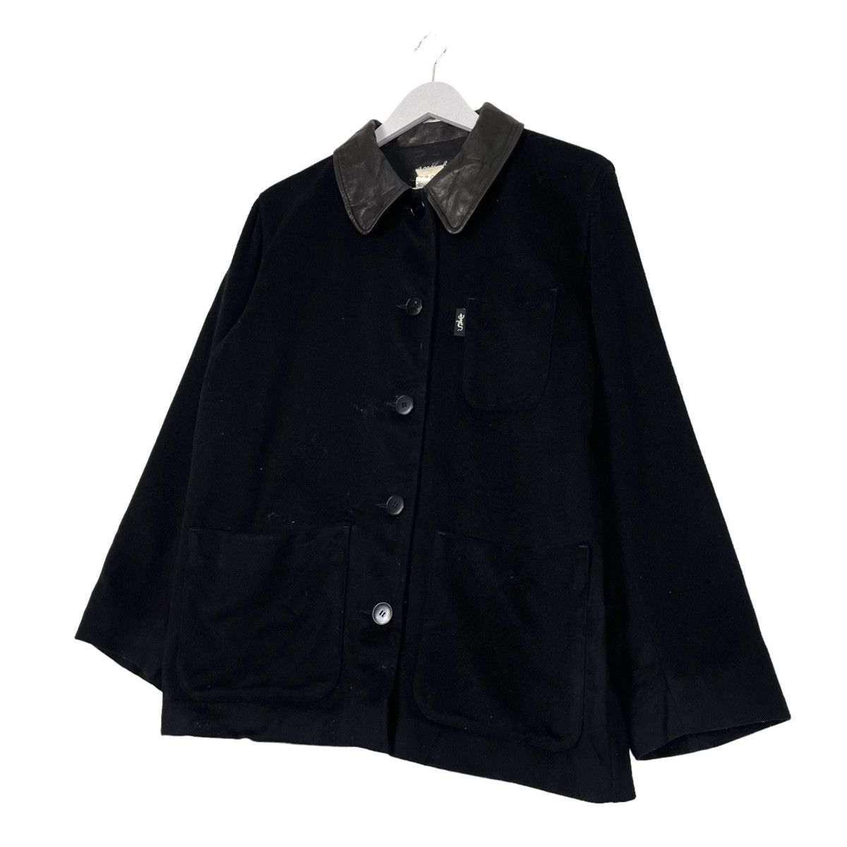 Designer × Vintage × agnes b. 💥90s AGNES B WOOL BUTTON JACKET LEATHER COLLAR Size US M / EU 48-50 / 2 - 2 Thumbnail