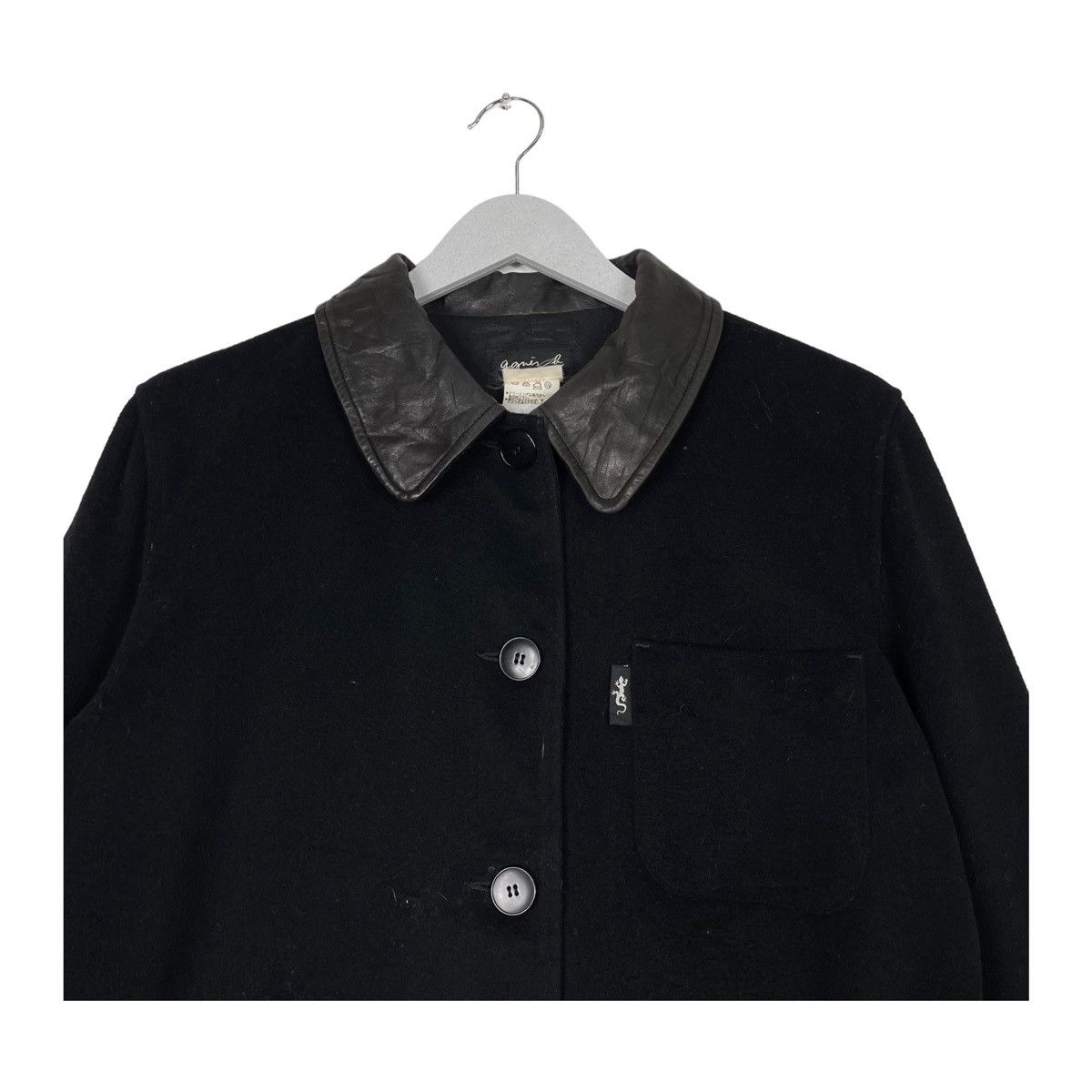 Designer × Vintage × agnes b. 💥90s AGNES B WOOL BUTTON JACKET LEATHER COLLAR Size US M / EU 48-50 / 2 - 4 Thumbnail