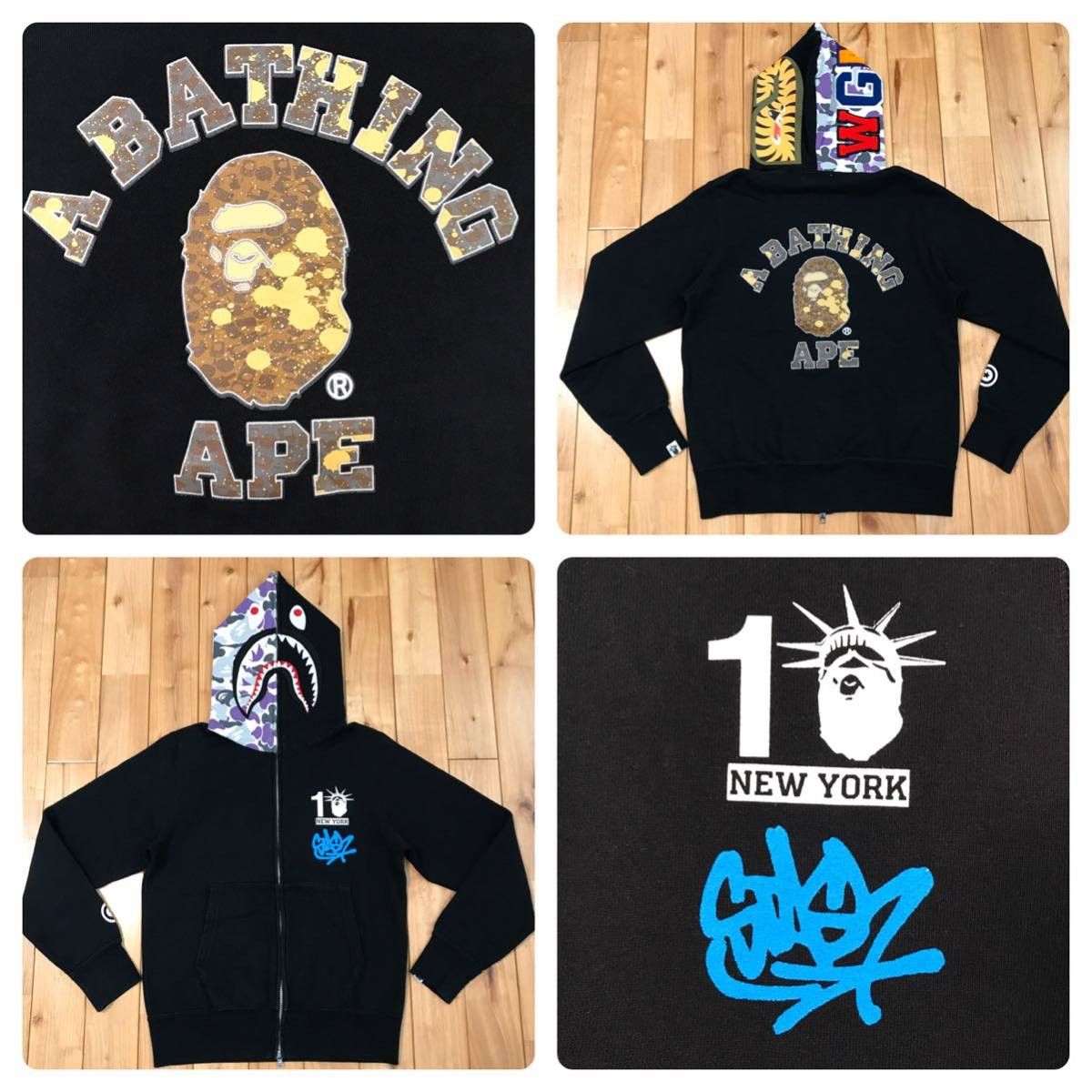 image of 2015 Stash × Bape Nyc Shark Full Zip Hoodie in Black, Men's (Size Small)