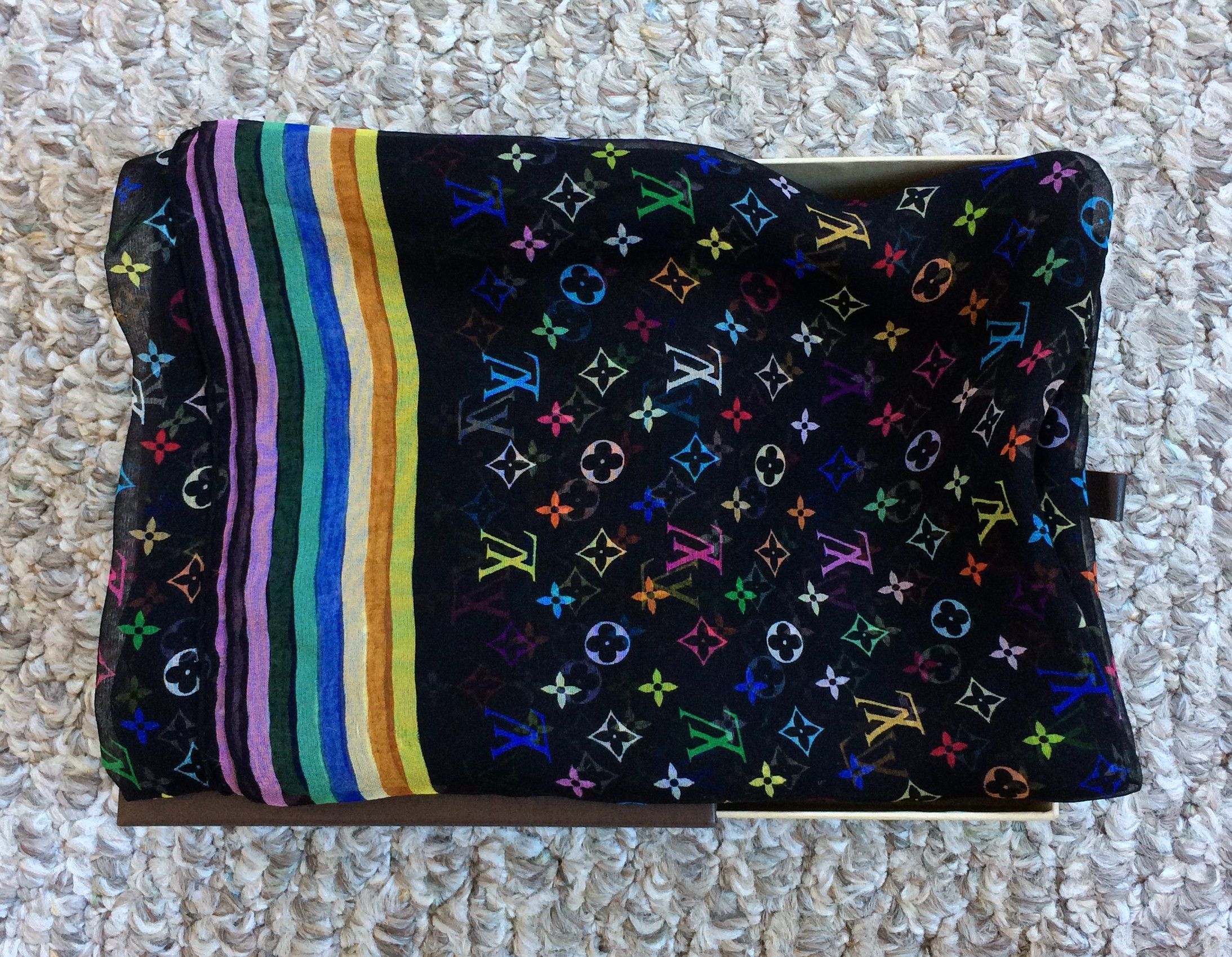 image of S/s 2003 Louis Vuitton Murakami Monogram Silk Scarf, Women's
