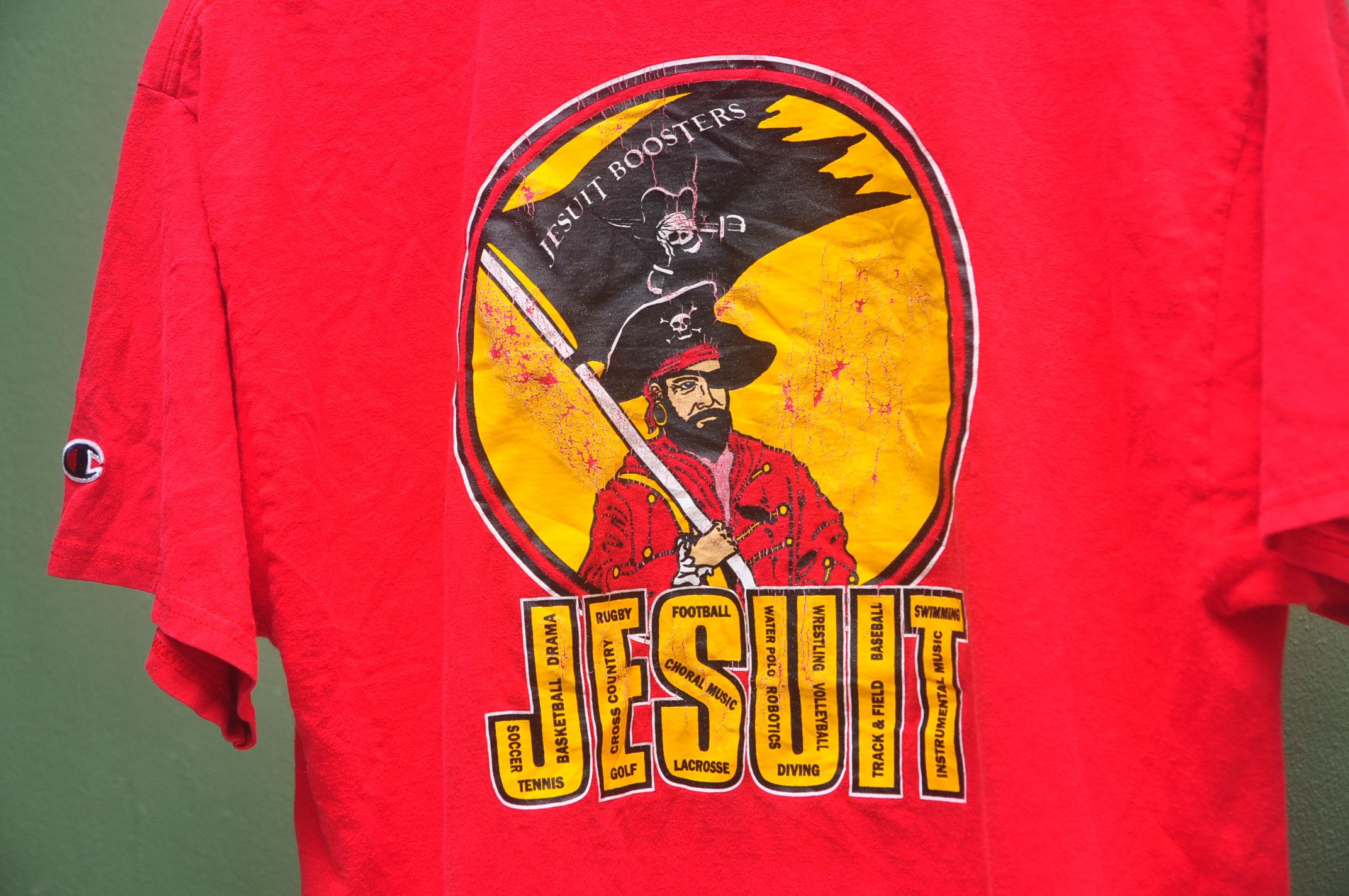 Champion × Designer × Japanese Brand Vintage Champion X Jesuit Booster Red Shirt Size US L / EU 52-54 / 3 - 3 Thumbnail