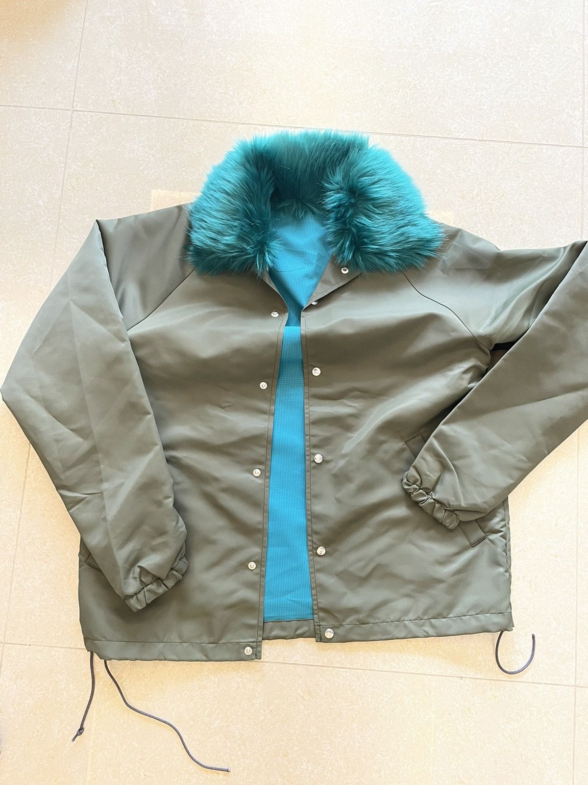 image of Fumito Ganryu Fur Coach Jacket in Green, Men's (Size Medium)