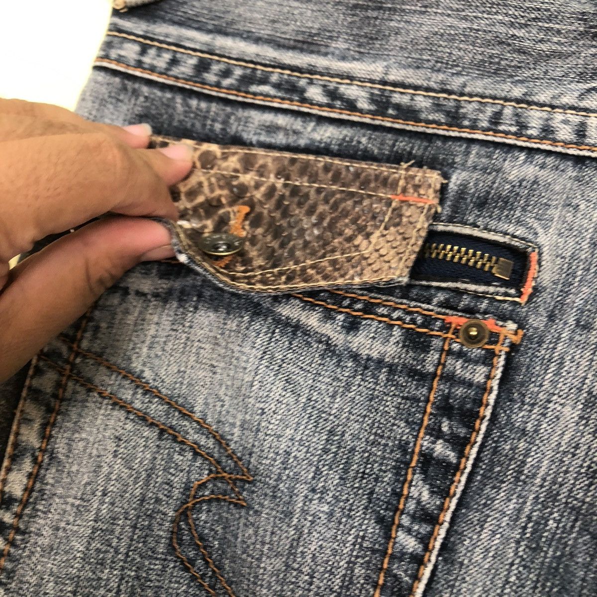 Japanese Brand Distressed Denim Semantic With Snake Pocket Size US 34 / EU 50 - 13 Thumbnail
