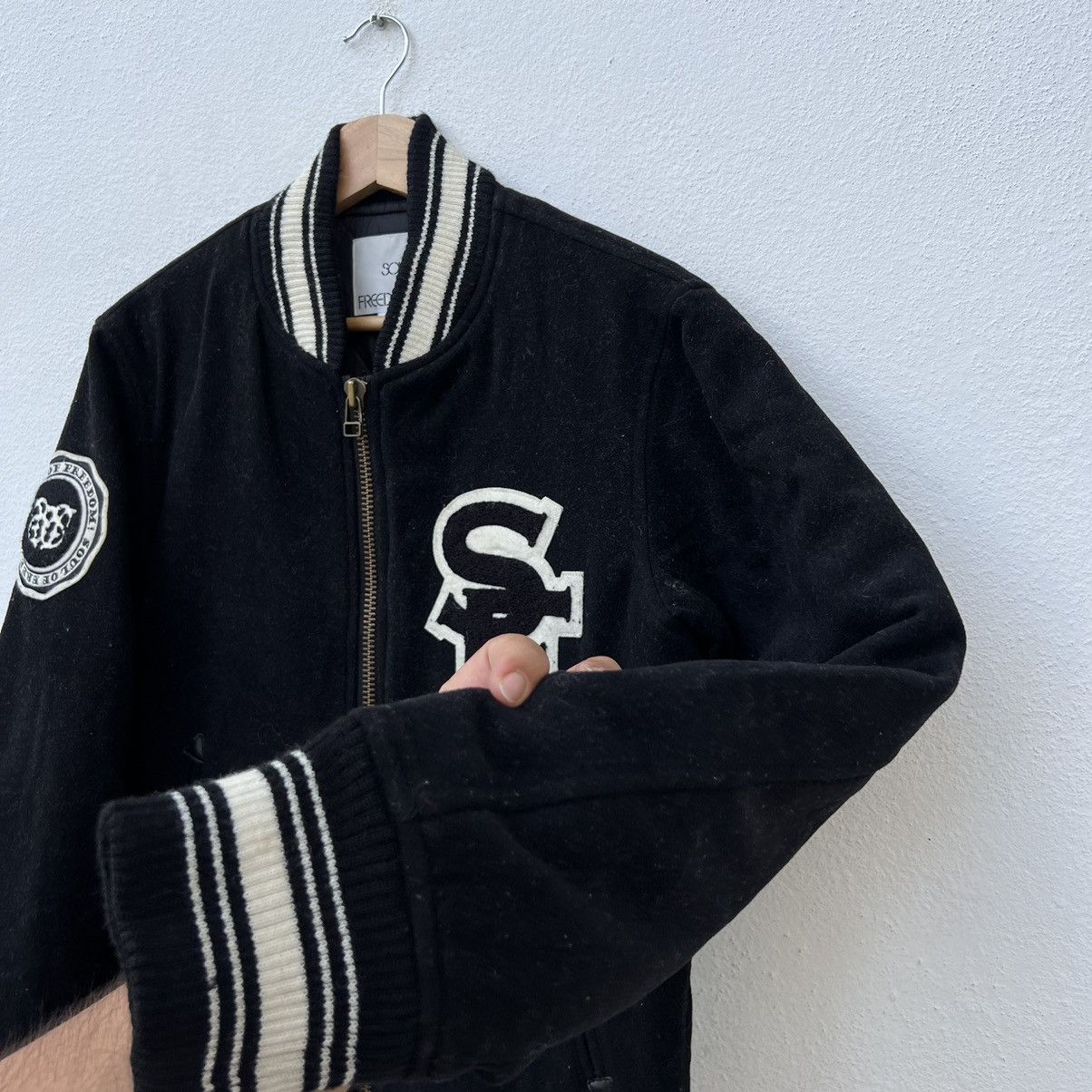 Japanese Brand RARE VARSITY JACKET SOUL OF FREEDOM BIG LOGO WOOL Size US M / EU 48-50 / 2 - 9 Thumbnail