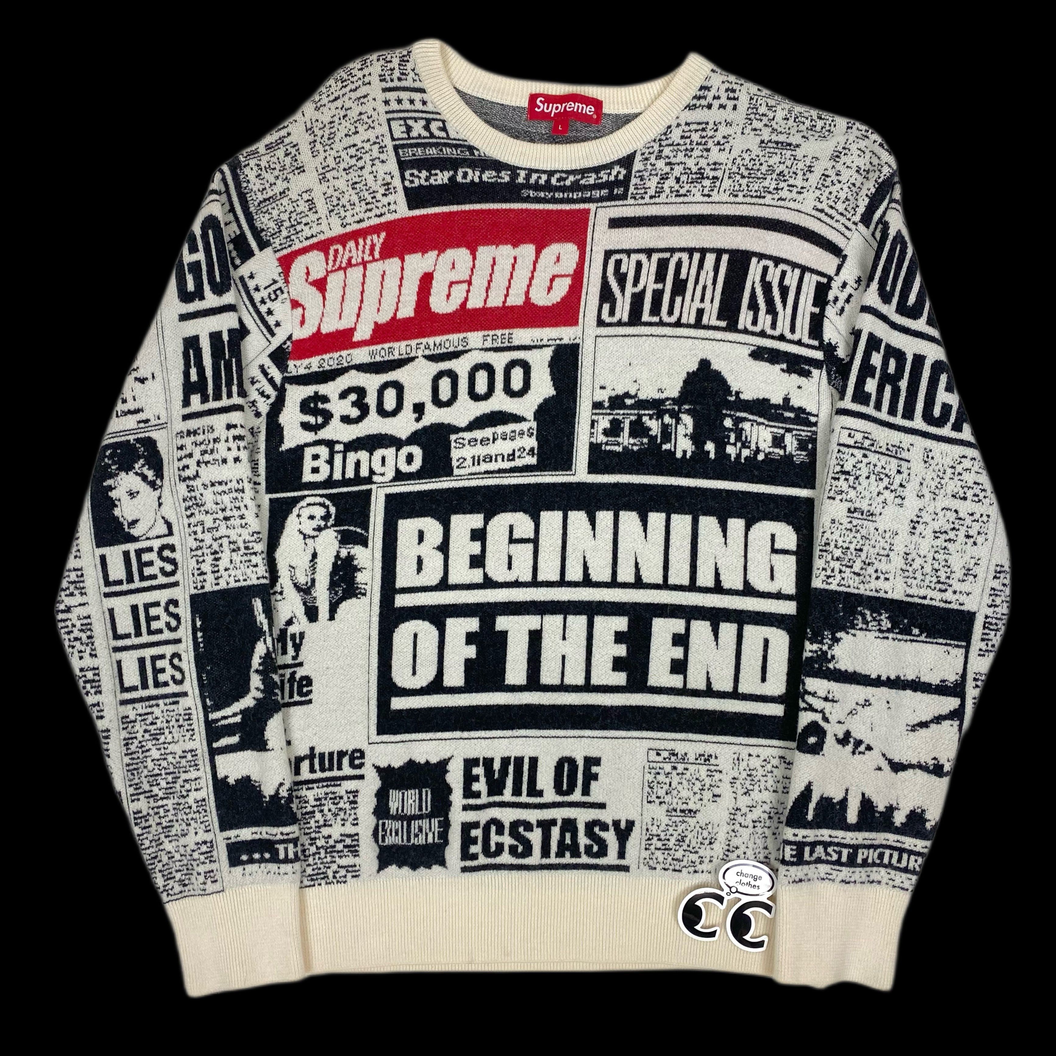 Supreme 2018 supreme newsprint sweater rare the sun tabloid queen