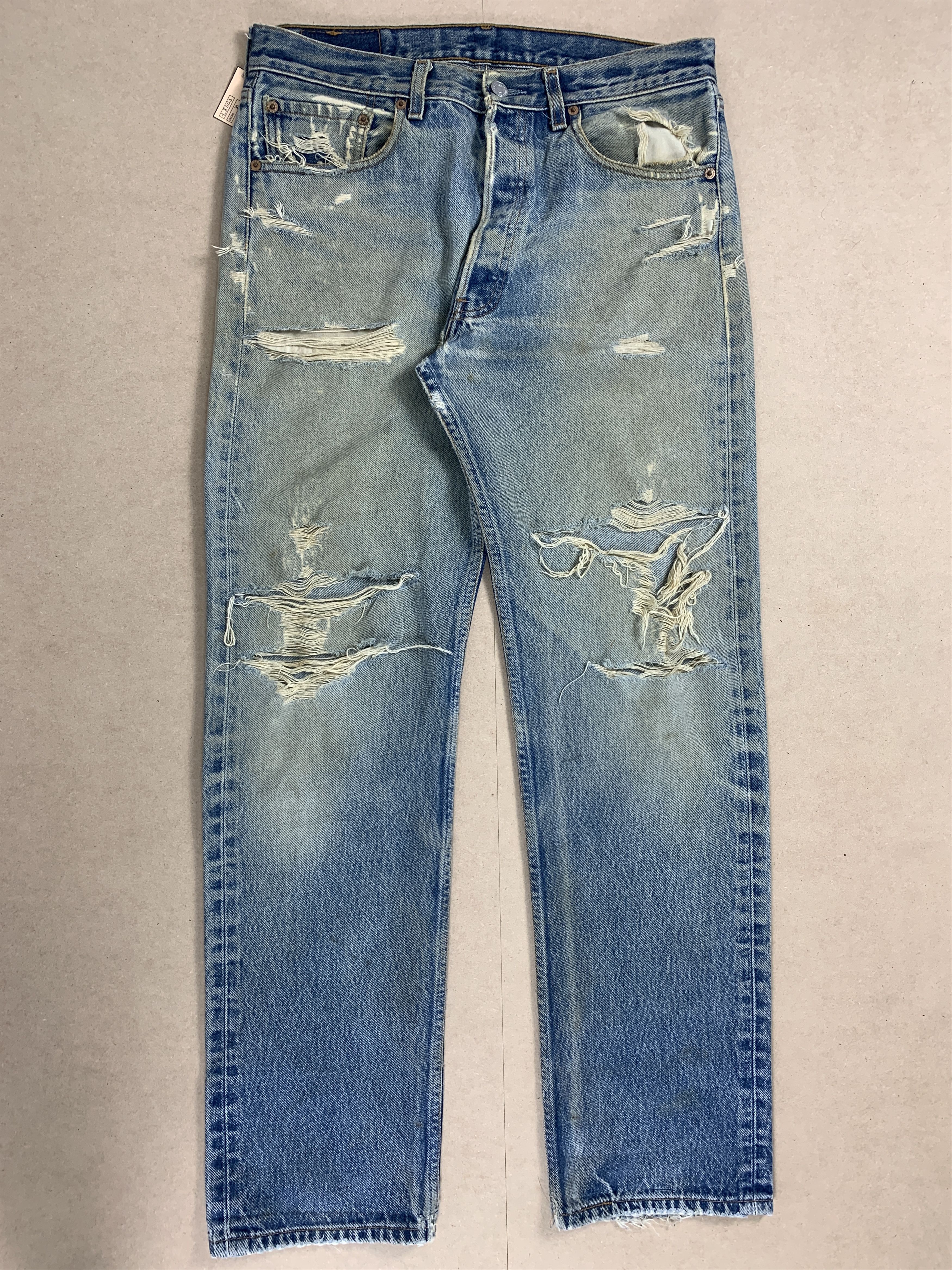 image of Levis x Vintage 90's Levi's 501Xx Distressed Faded Straight Cut in Blue Denim, Men's (Size 32)