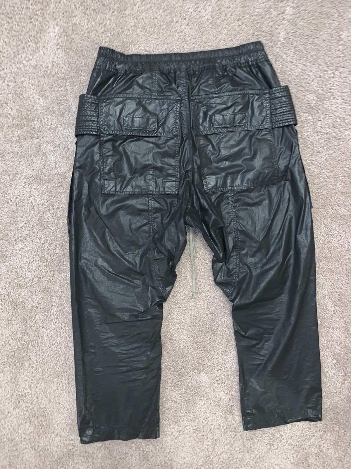 Rick Owens Drkshdw BLACK WAX POPLIN CREATCH DRKSHDW LOOSE CROP FIT CARGO PANTS Size US 31 - 3 Thumbnail
