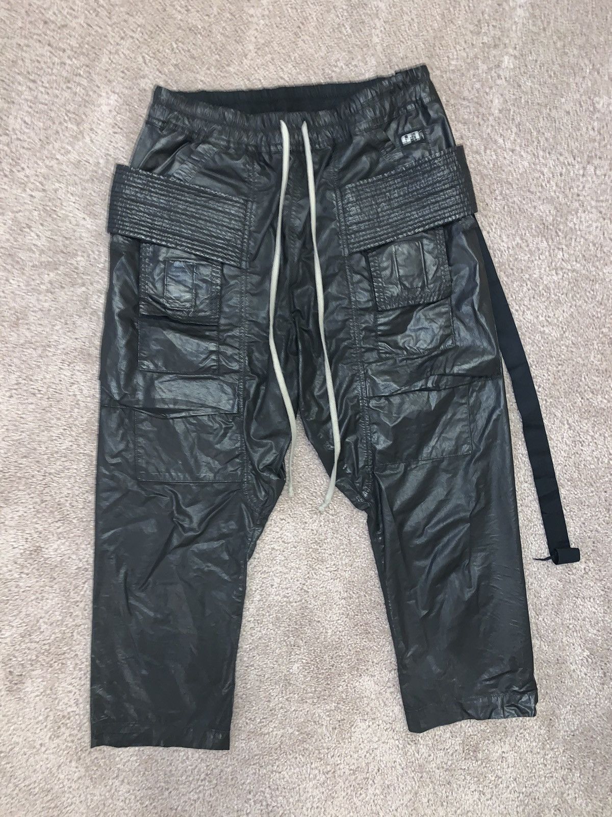 Rick Owens Drkshdw BLACK WAX POPLIN CREATCH DRKSHDW LOOSE CROP FIT CARGO PANTS Size US 31 - 2 Thumbnail
