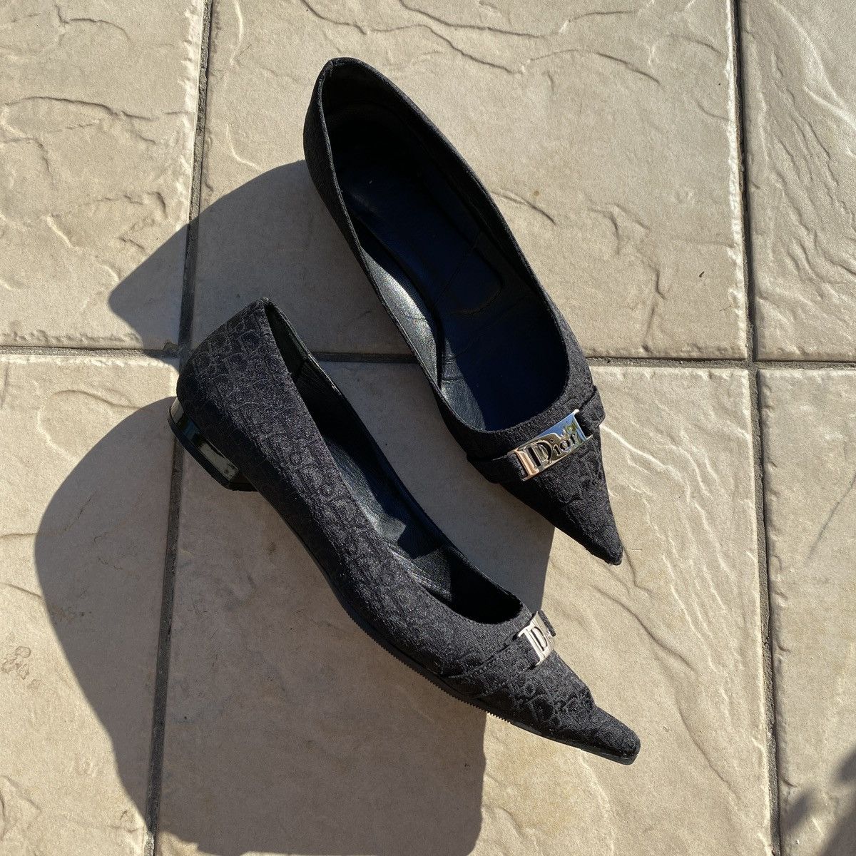 Dior × Vintage Dior Black Trotter Buckles Pointed Toe Ballet Flats Size US 7 / IT 37 - 2 Thumbnail