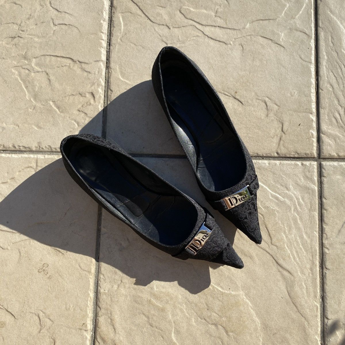 Dior × Vintage Dior Black Trotter Buckles Pointed Toe Ballet Flats Size US 7 / IT 37 - 1 Thumbnail