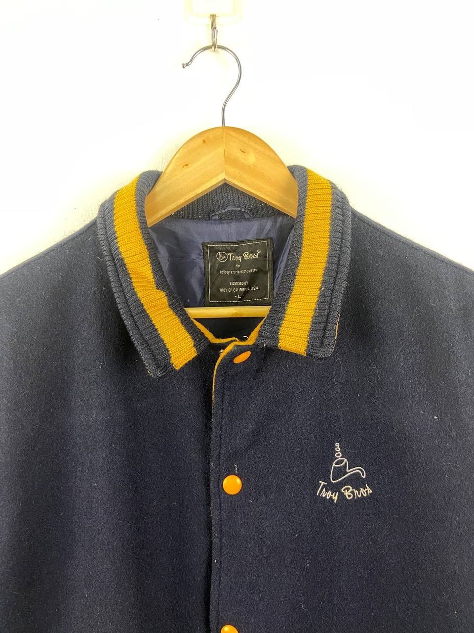 Japanese Brand Vintage 90s Troy Bros Varsity Jacket Blue Navy Size US L / EU 52-54 / 3 - 5 Thumbnail