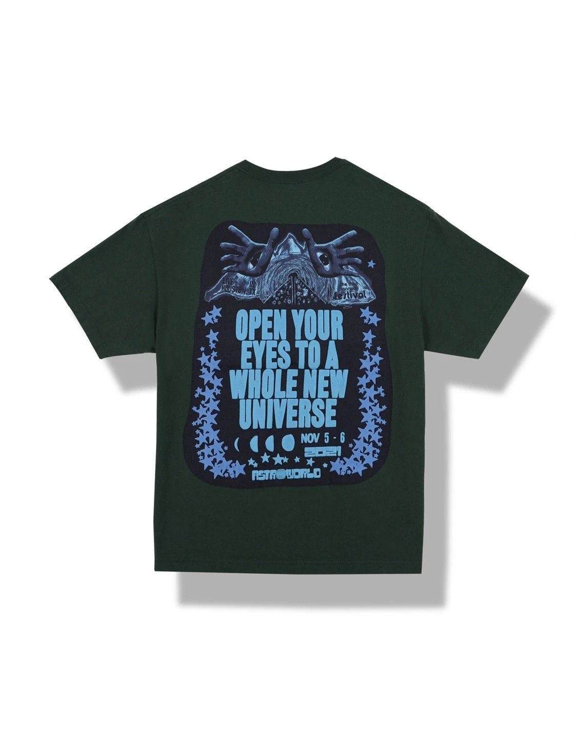 image of Astrofest 21 Travis Scott Open Your Eyes T-Shirt in Green, Men's (Size XL)