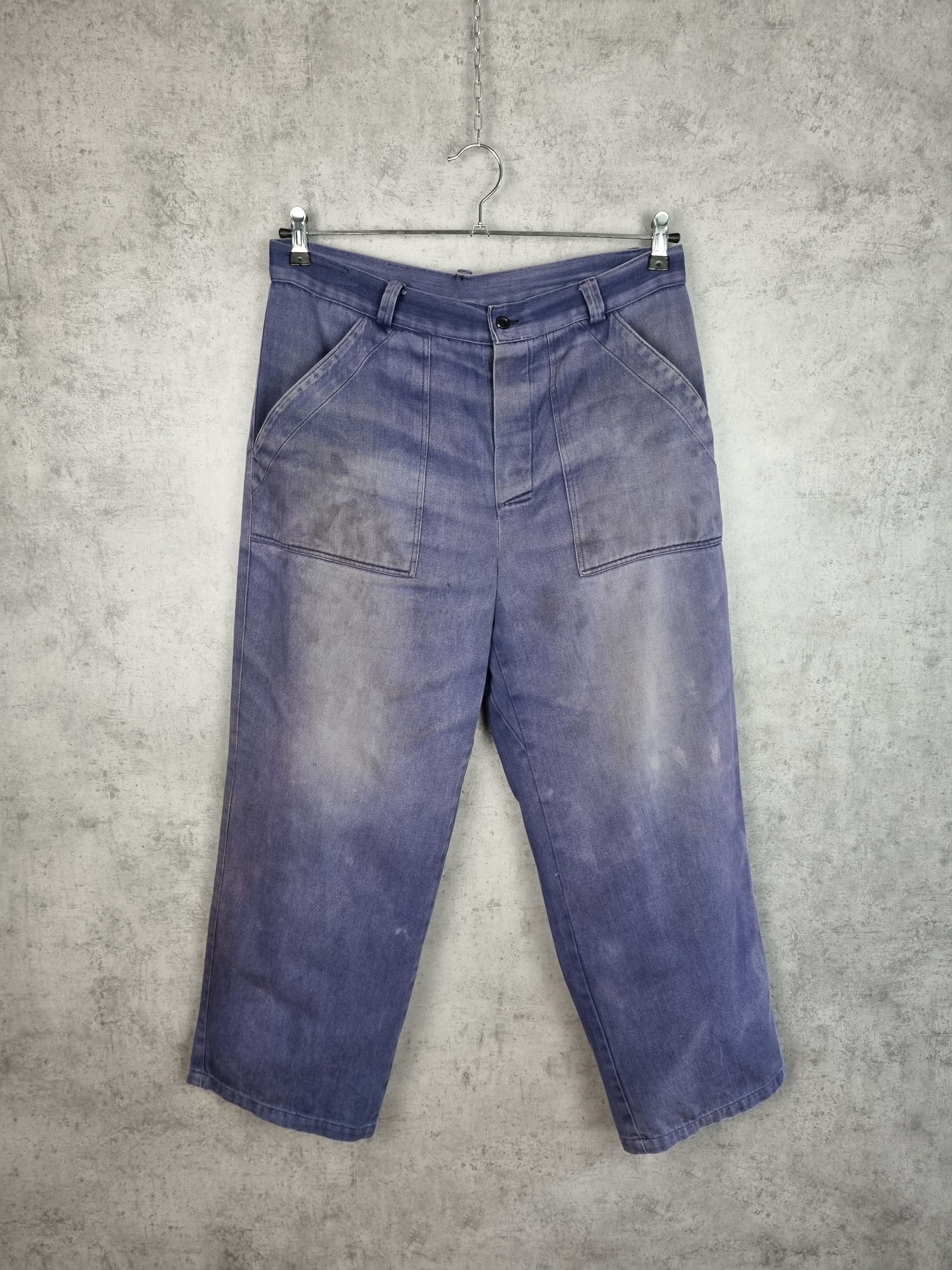image of Avant Garde x Le Laboureur 60S Unique Vintage French Trashed Faded Workers Pants in Faded Blue (Siz