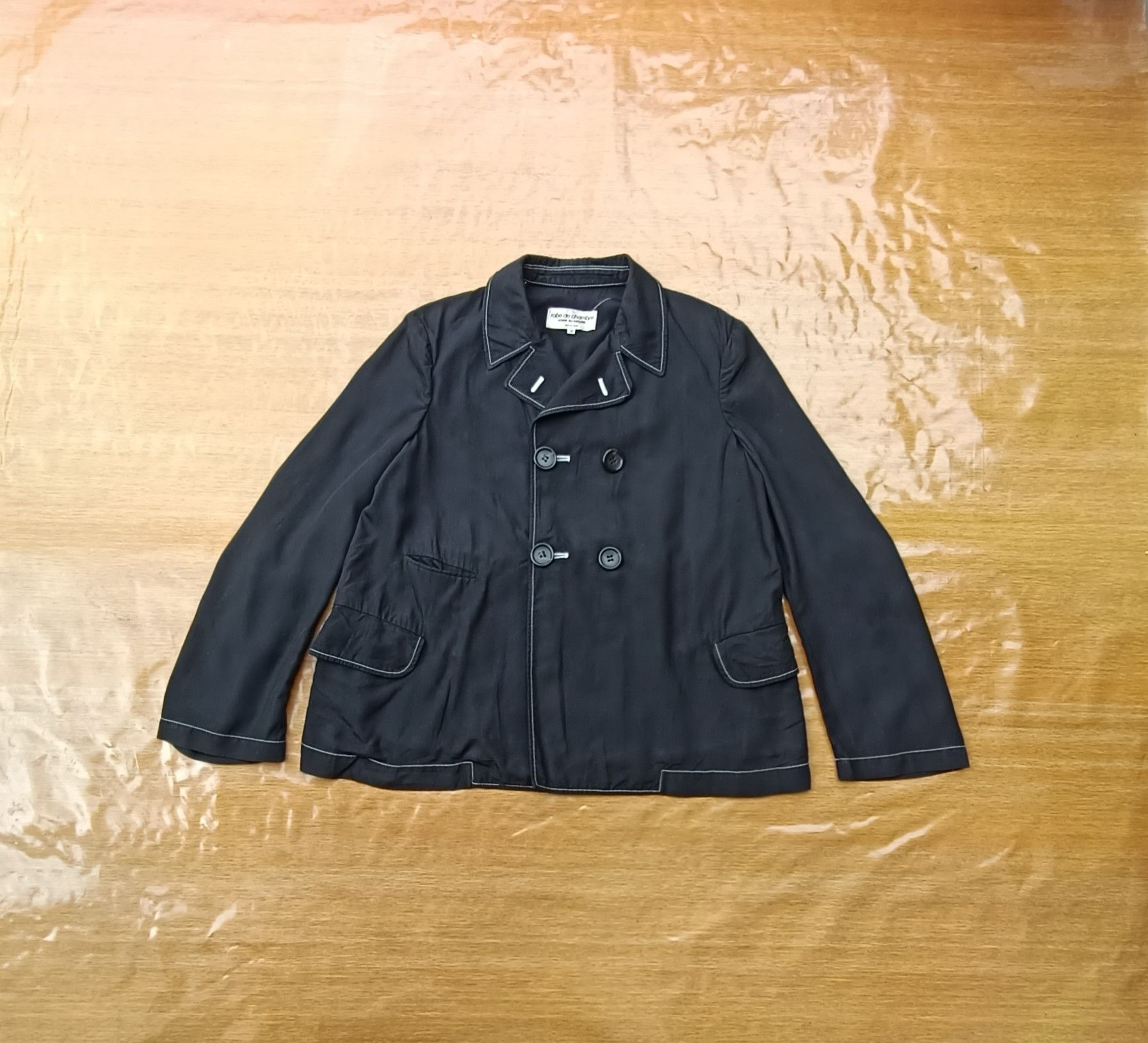 image of Comme Des Garcons Ad1997 Robe De Chambre Cdg Contrast Stitch Rayon Jacket in Black, Women's (Size M