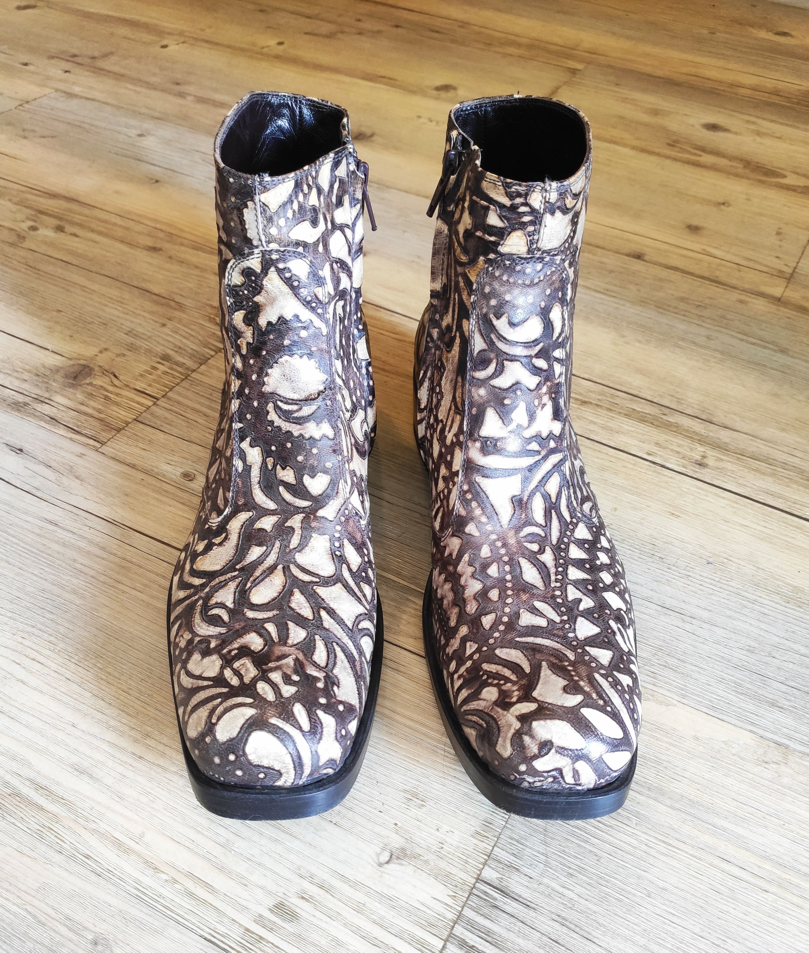 Gianni Barbato Woodburning leather boots.Like Saint Laurent or Celine Size US 8 / EU 41 - 3 Thumbnail