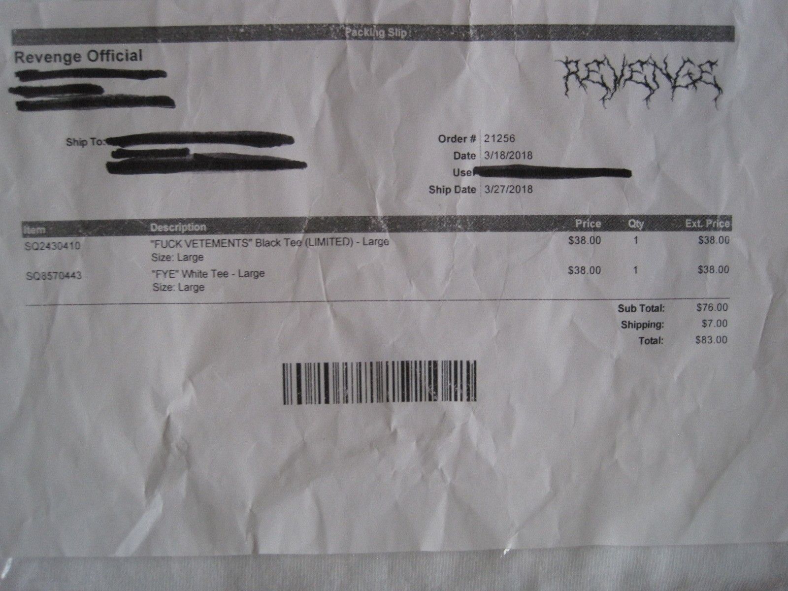 Revenge RARE 2018 REVENGE 'FYE' White Tee Deadstock SEALED Size US L / EU 52-54 / 3 - 7 Thumbnail