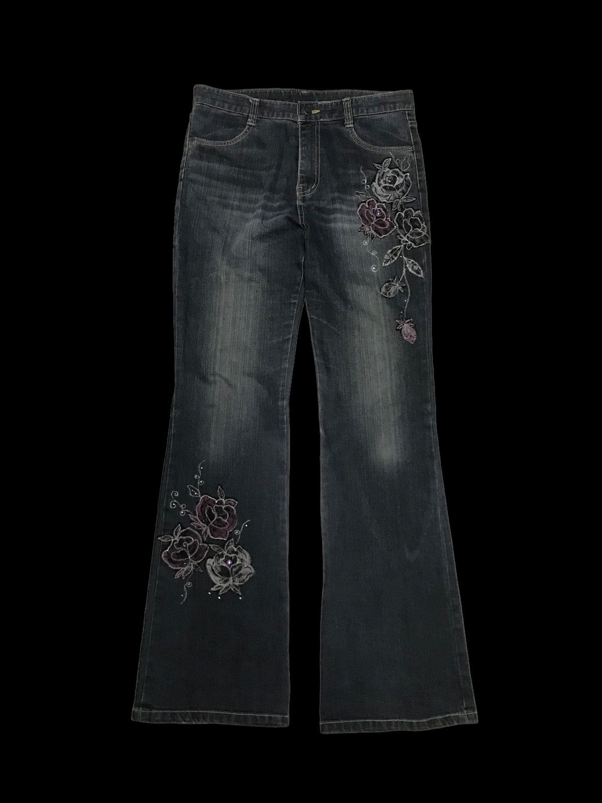 Hysteric Glamour × If Six Was Nine Mega Flared 🔥 Embroidery Flower Denim Jeans Pants Size 29" - 1 Thumbnail
